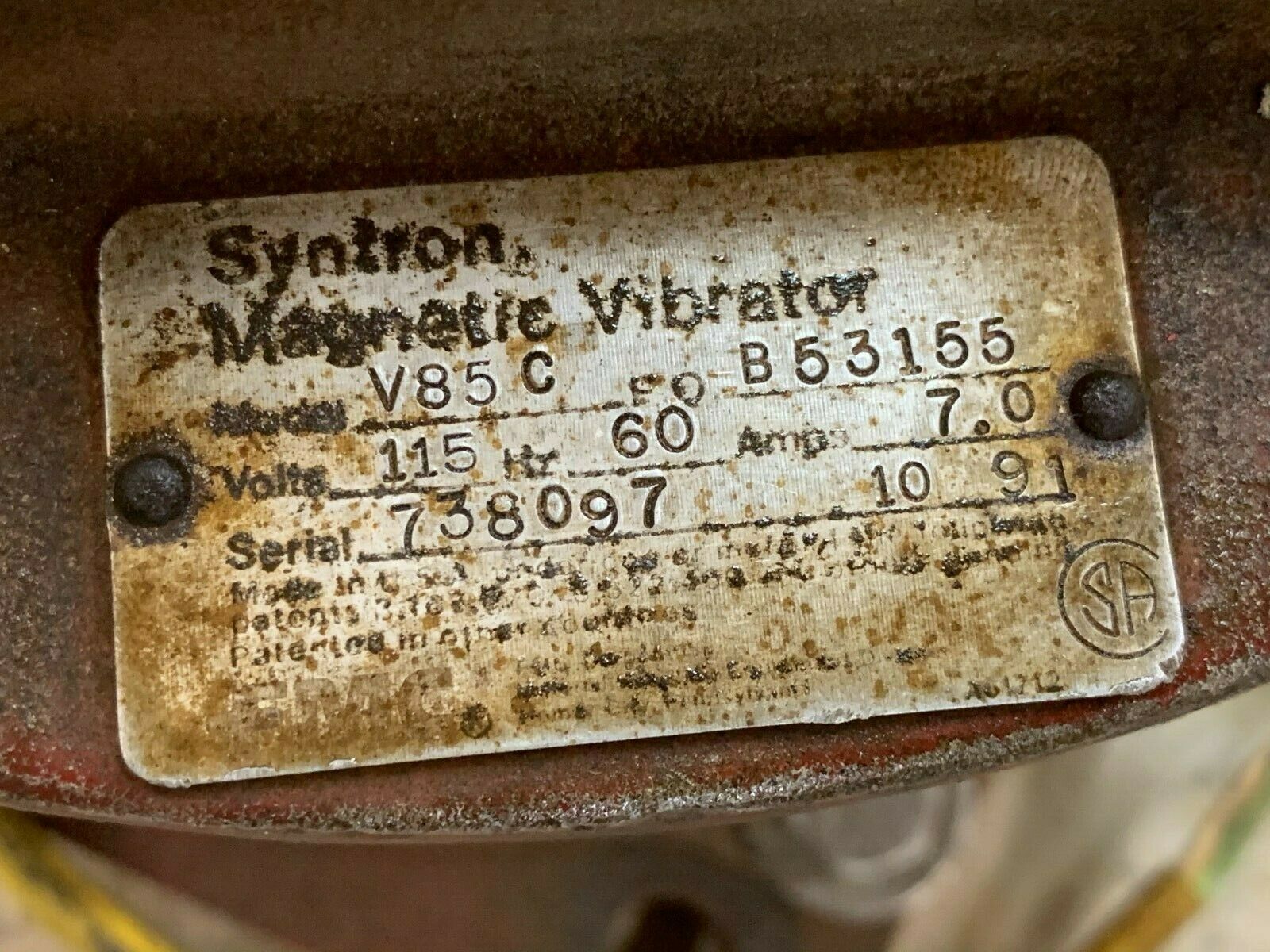 USED SYNTRON 115V. MAGNETIC VIBRATOR V85C