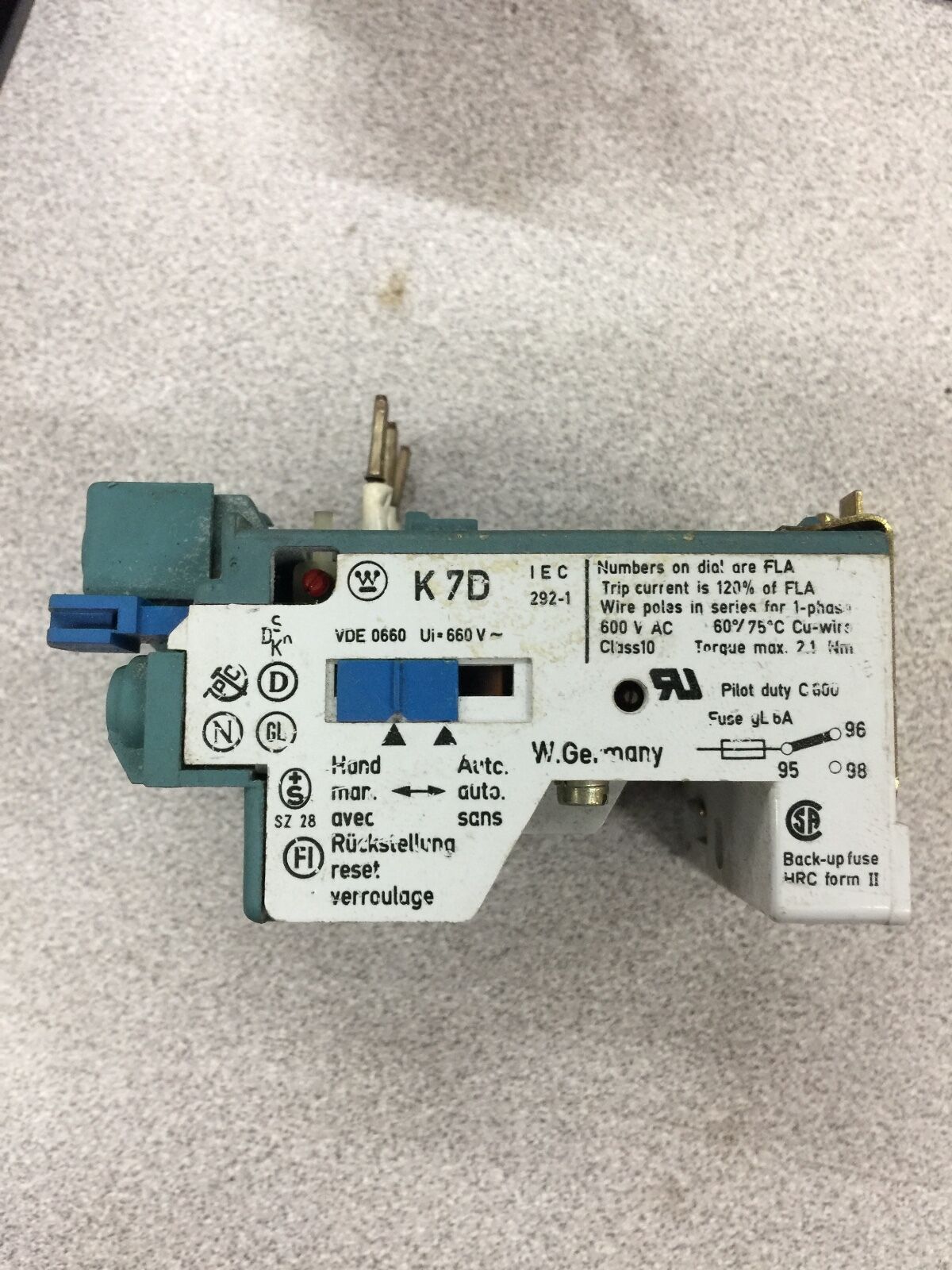 USED WESTINGHOUSE OVERLOAD RELAY K7D