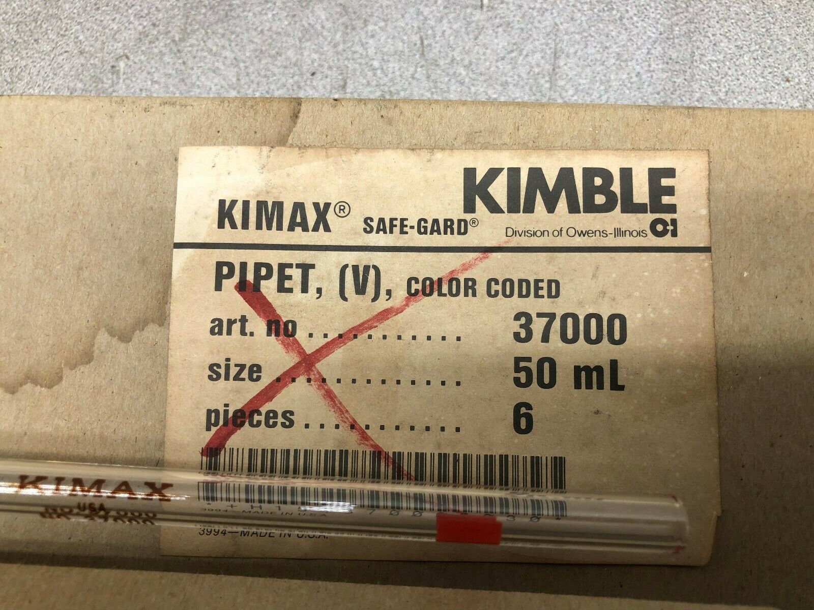NEW IN BOX OF 4 KIMBLE SAFE-GUARD 50 ML PIPET 37000