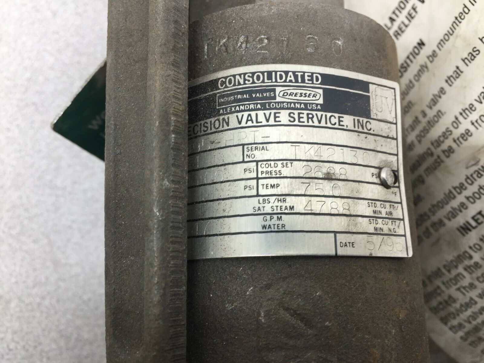 NEW NO BOX DRESSER PRESSURE RELIEF VALVE 1995-HPT-1