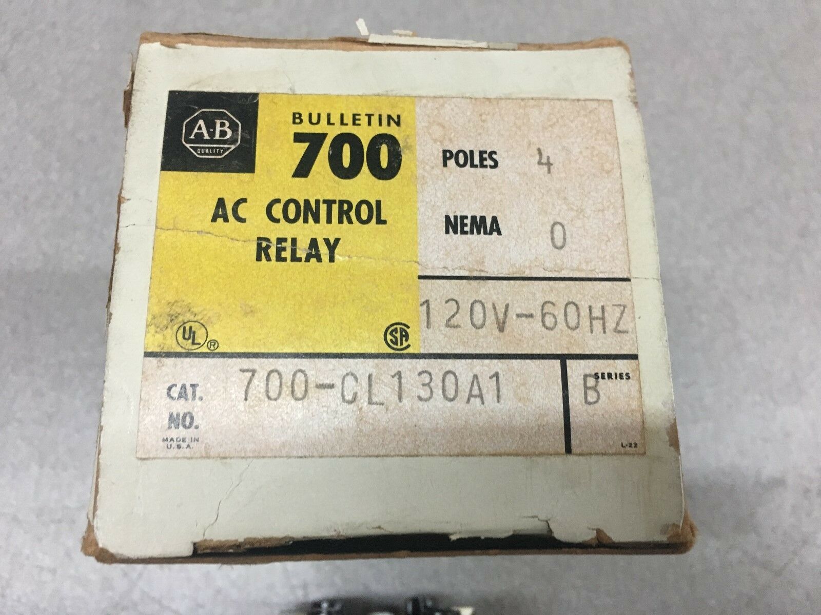 NEW IN BOX ALLEN BRADLEY CONTROL RELAY 700-CL130A1 SERIES B