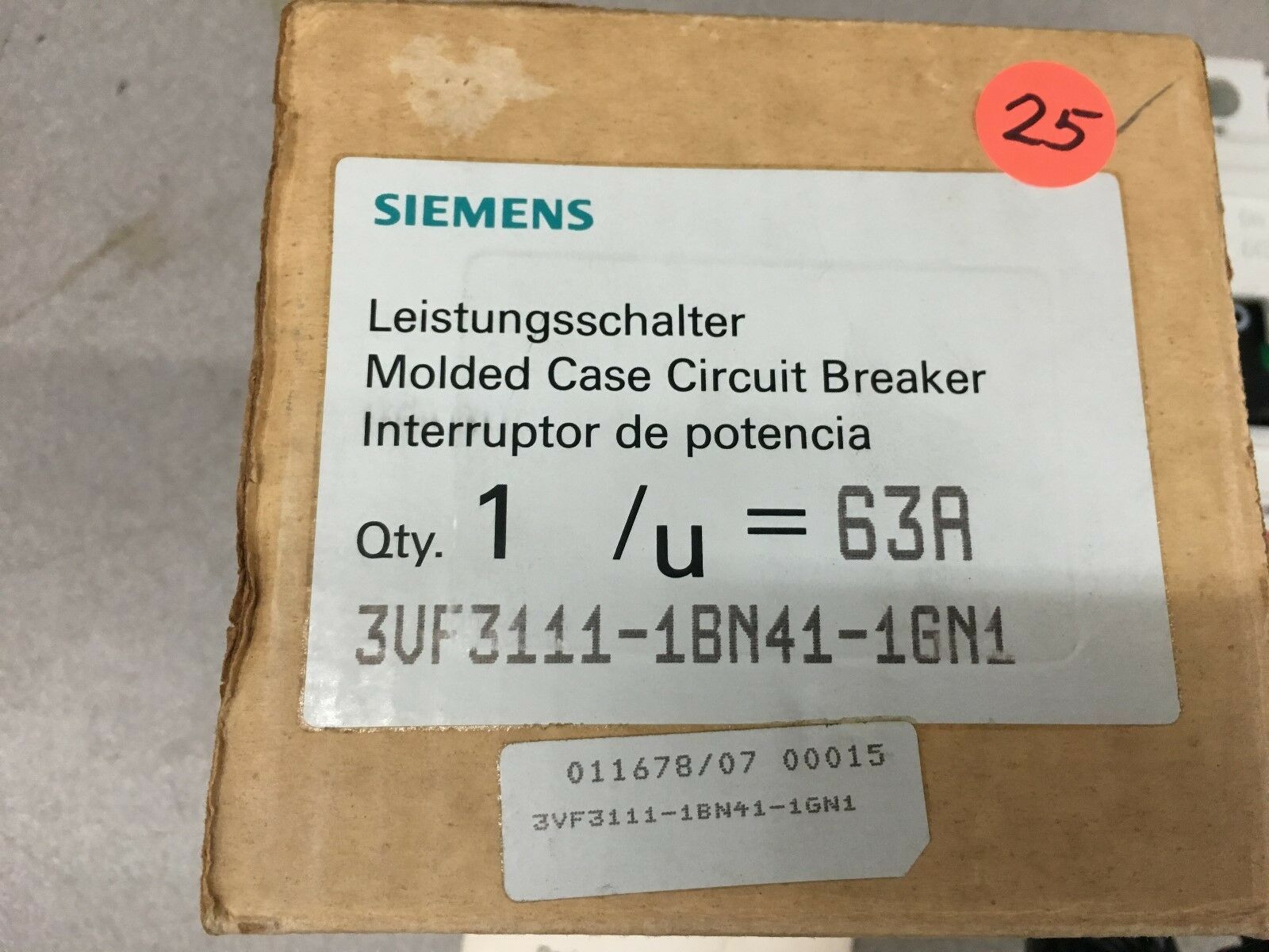 NEW IN BOX SIEMENS 63AMP CIRCUIT BREAKER 3VF3111-1BN41-1GN1