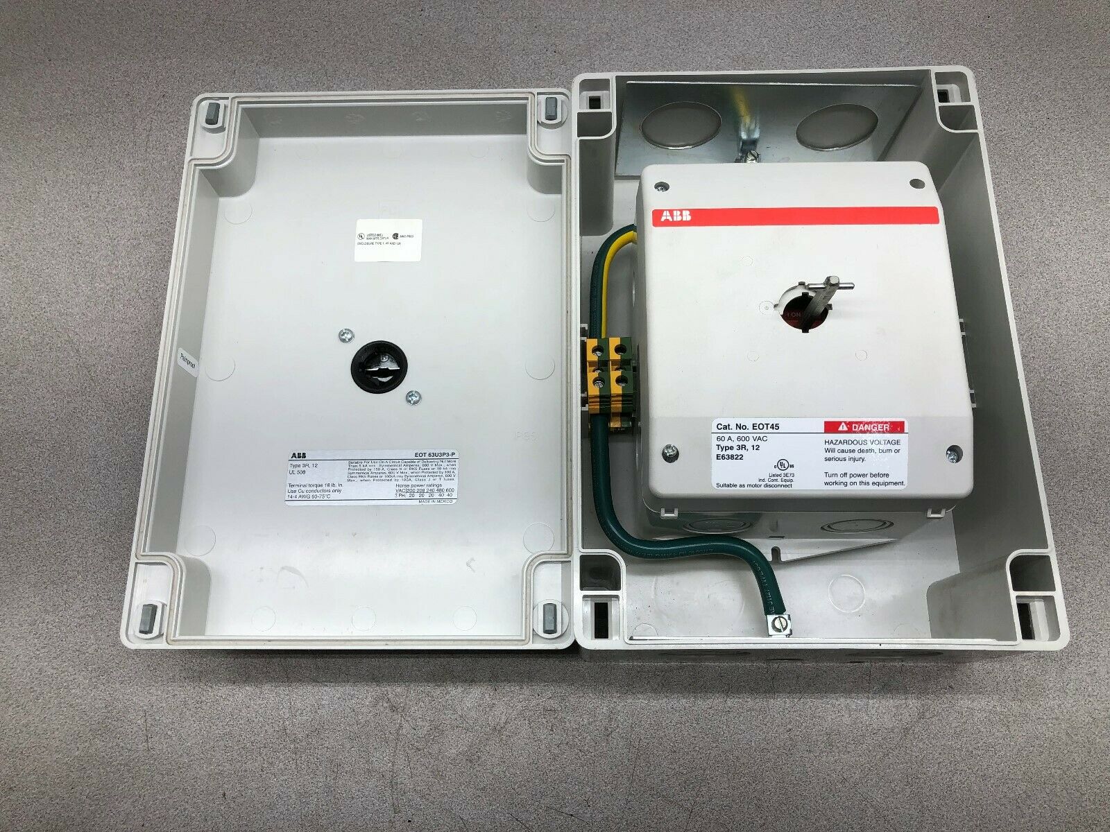 NEW NO BOX ABB 40 AMP 3POLE 600 VAC TYPE 3R,12 ENCLOSURE DISCONNECT EOT 32U3P3-S