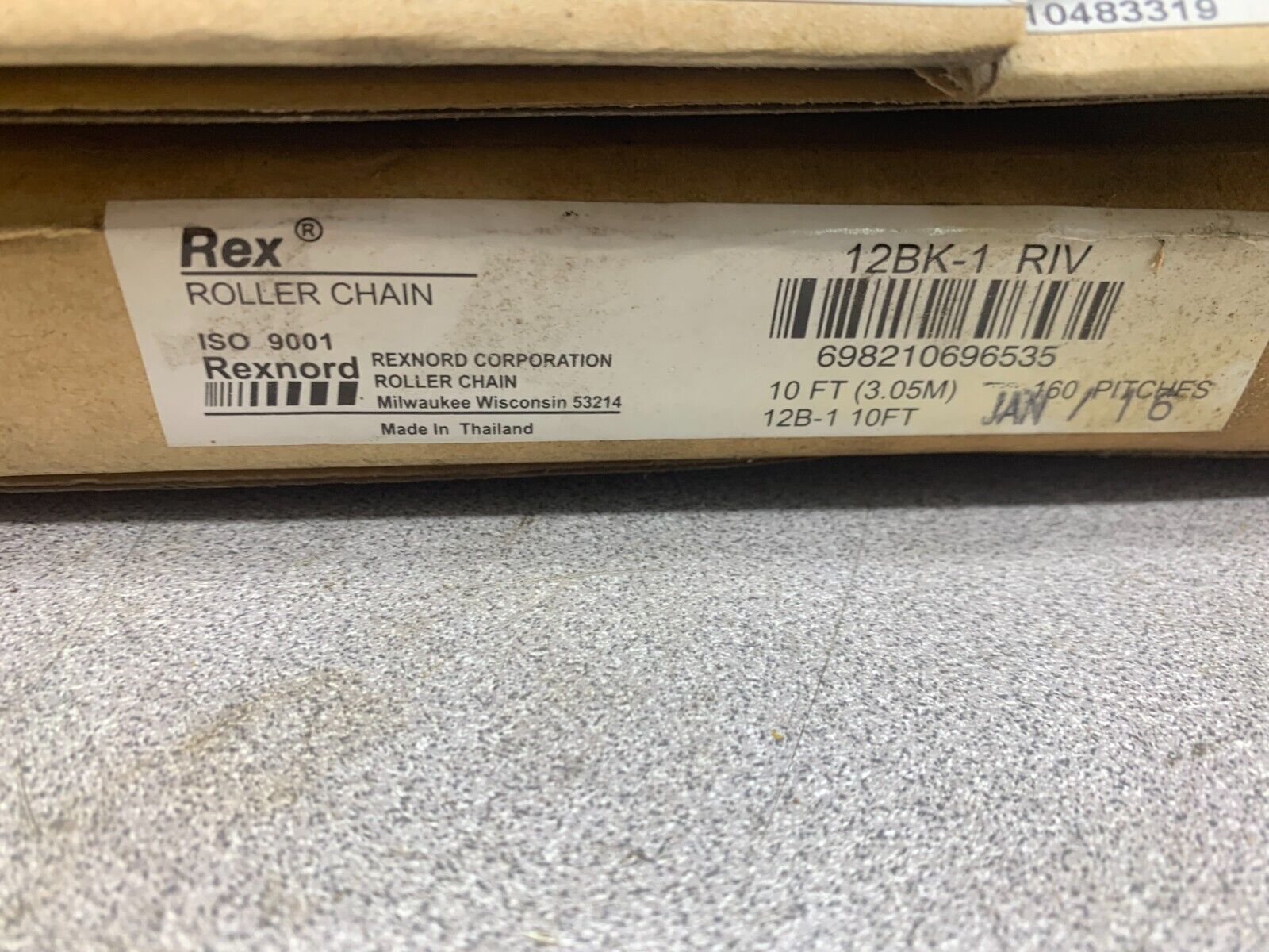 NEW IN BOX 10FT. ROLL REXNORD ROLLER CHAIN 12BK-1 RIV. RIVETED SINGLE STRAND