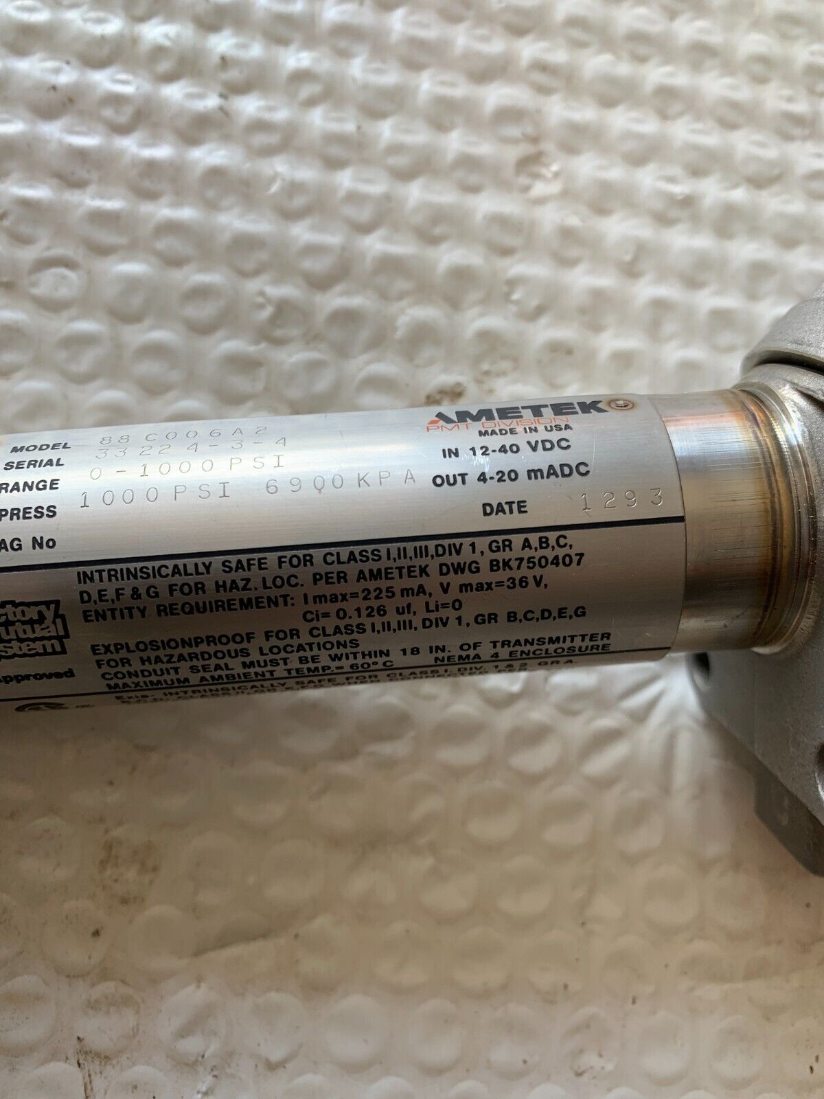 NEW NO BOX AMETEK PRESSURE TRANSMITTER 88C006A2