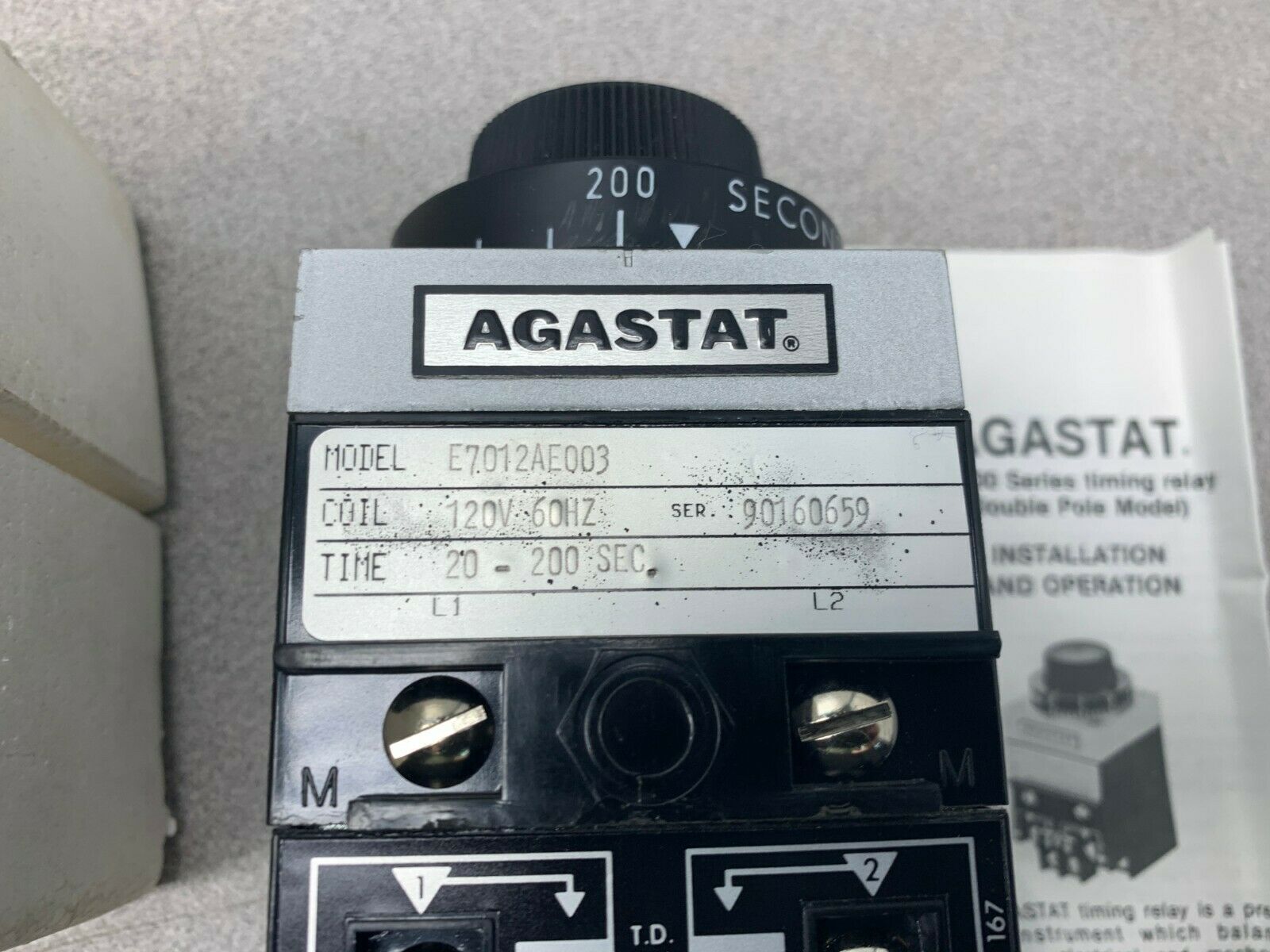 NEW AGASTAT 120V. TIMER 20-200 SEC. TIMING RELAY E7012AE003