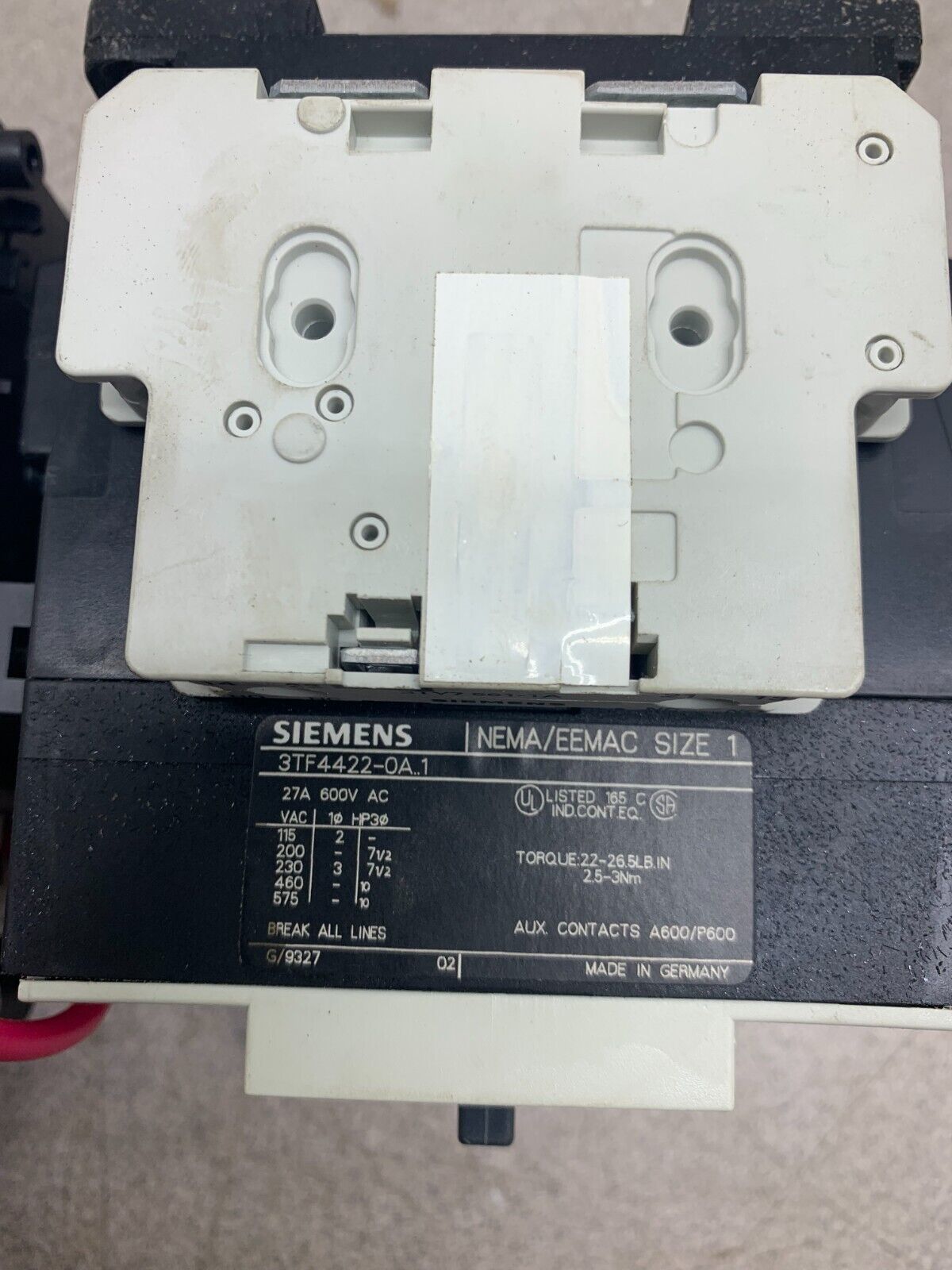 SIEMENS 3TF44 SIZE 1 STARTER 110/120V. COIL WITH 3UA55 00-1J RELAY 3TF4422-0A1