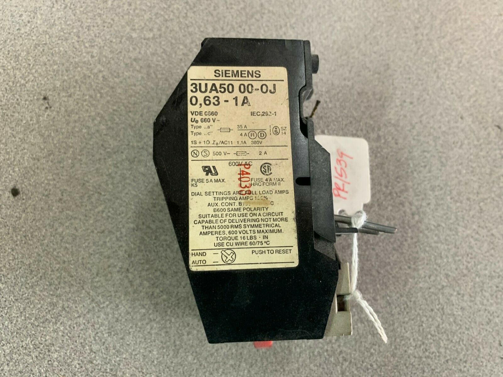 USED SIEMENS RELAY 3UA50-00-0J