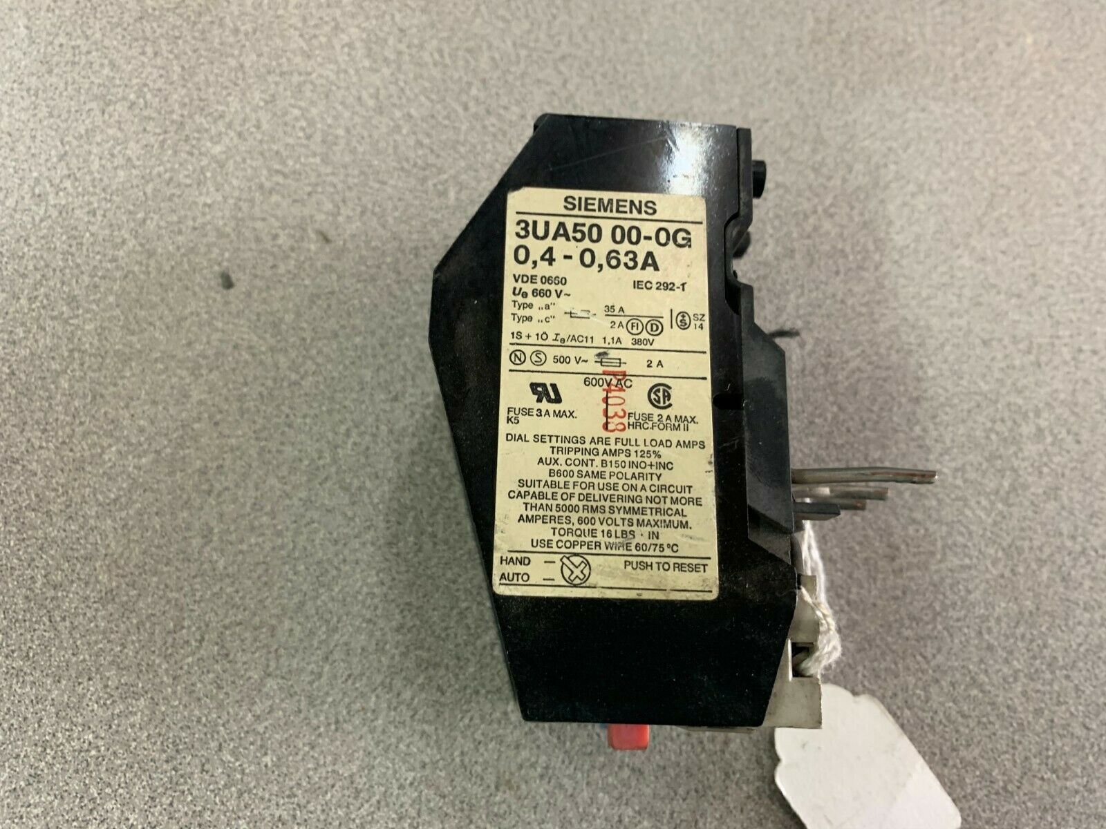 USED SIEMENS RELAY 3UA50-00-0G