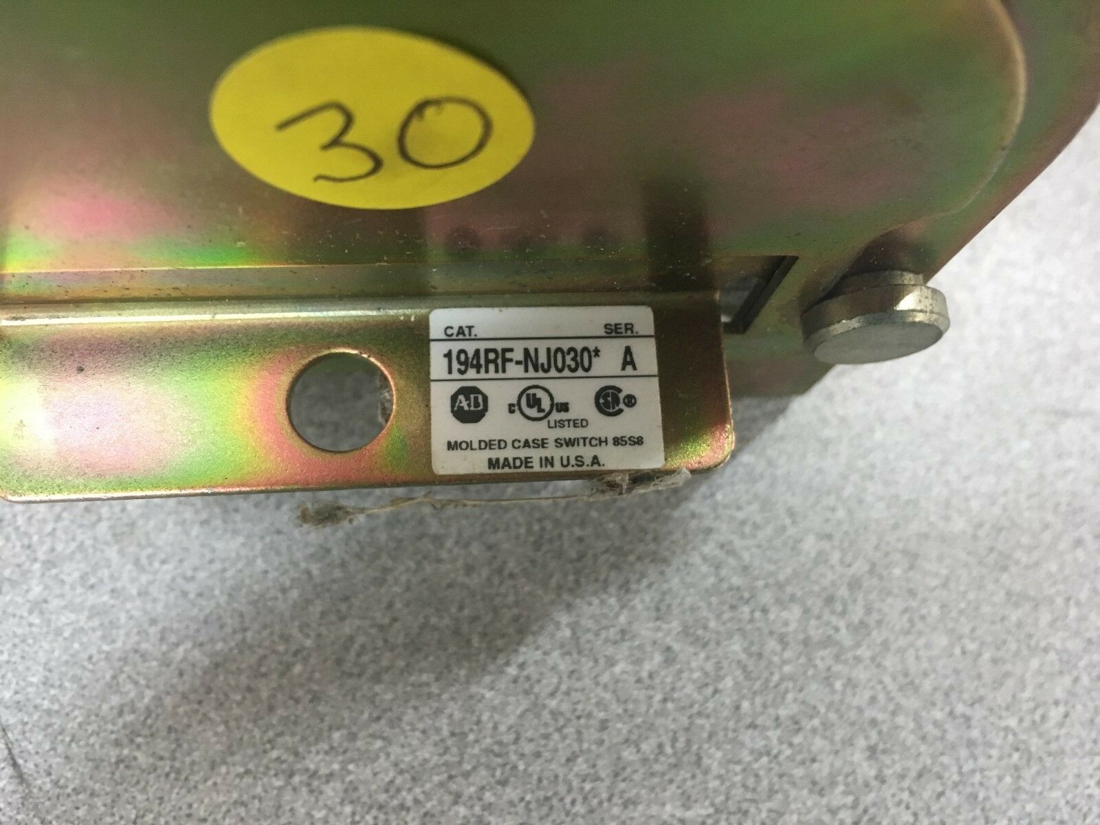 USED ALLEN-BRADLEY SAFETY SWITCH DISCONNECT 194RF-NJ030 SERIES A