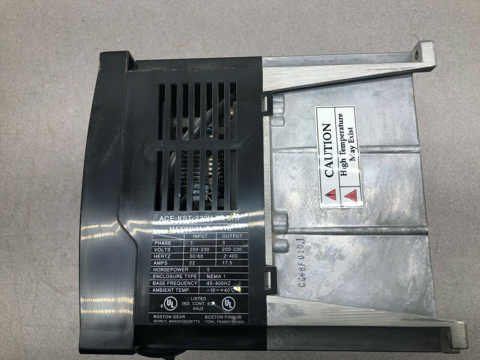 USED BOSTON GEAR KST SERIES 5 HP 22 AMPS 200-230 VAC 3 PH  ACE INVERTER ACE-KST-