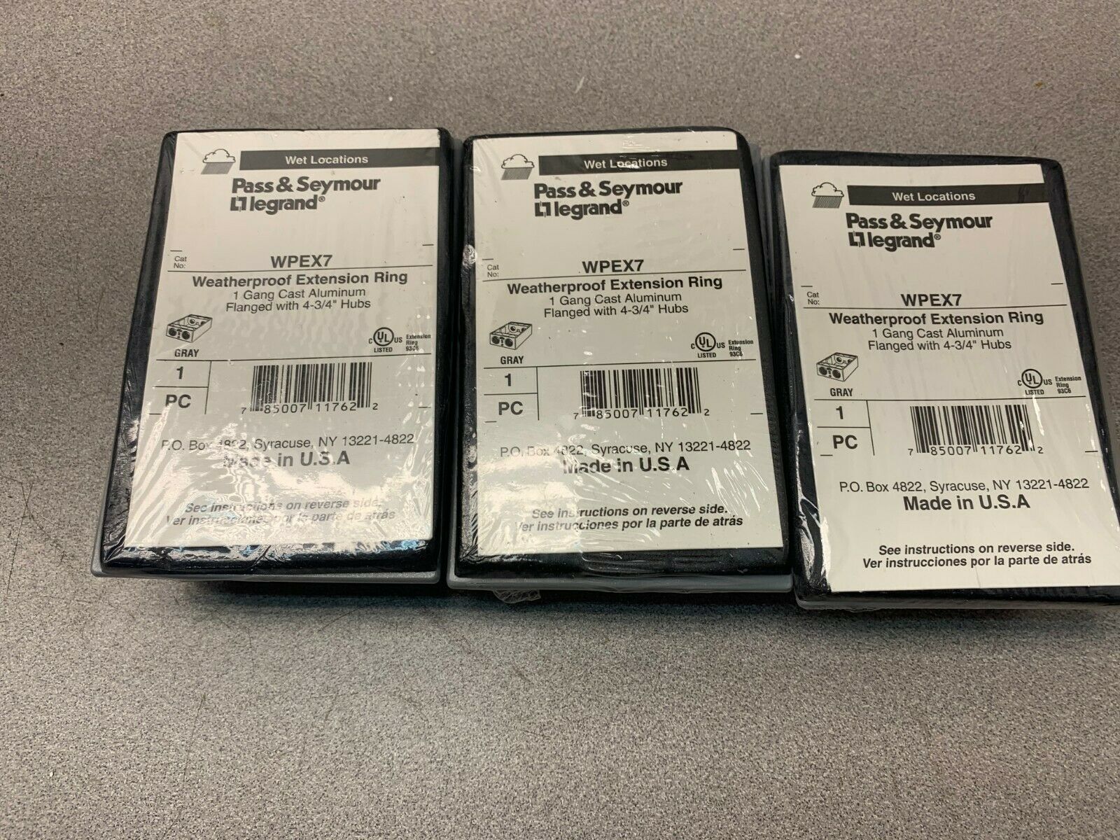 LOT OF 3 NEW NO BOX PASS & SEYMOUR EXTENSION RING WPEX7