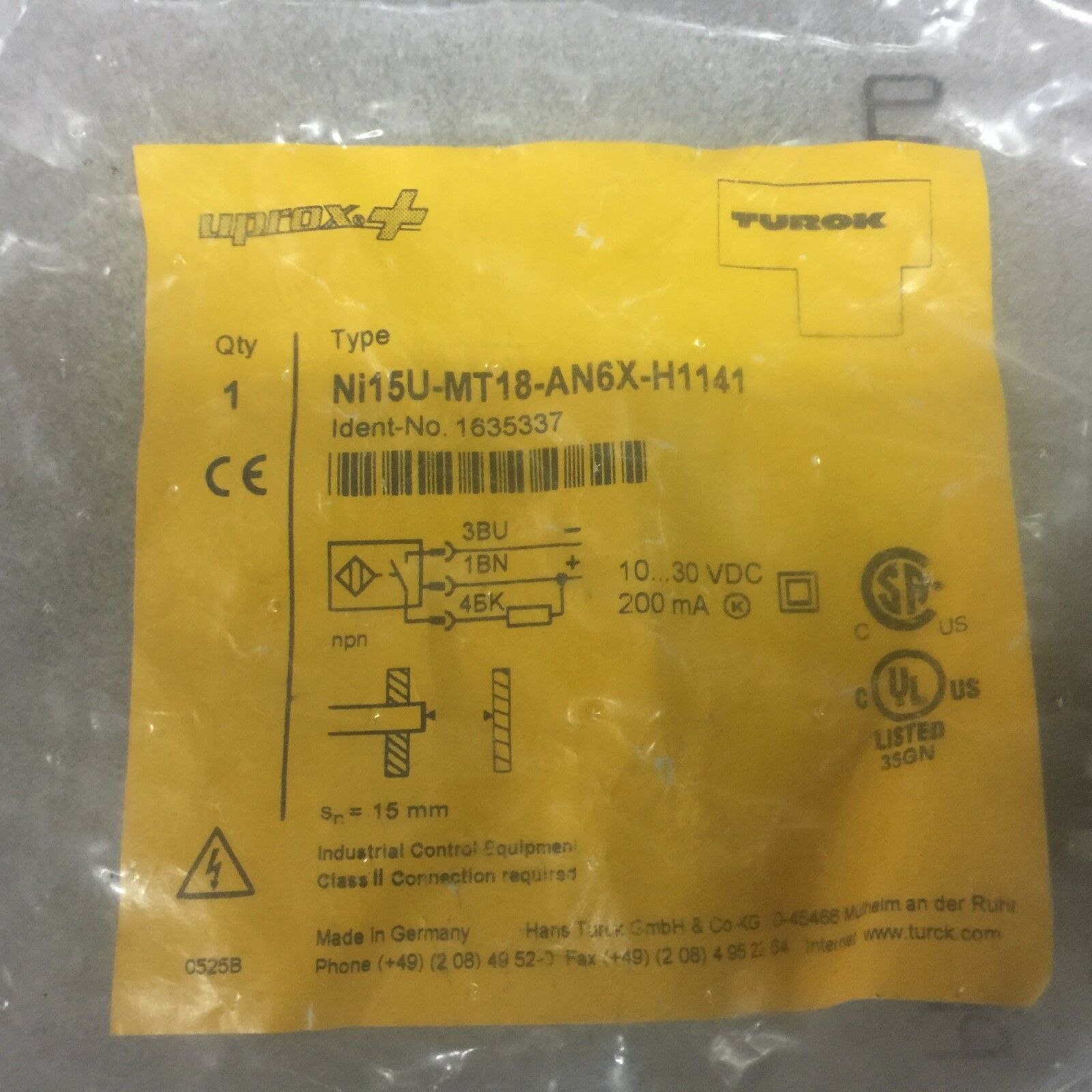 NEW IN BAG TURK PROX SENSOR NI15U-MT18-AN6X-H1141