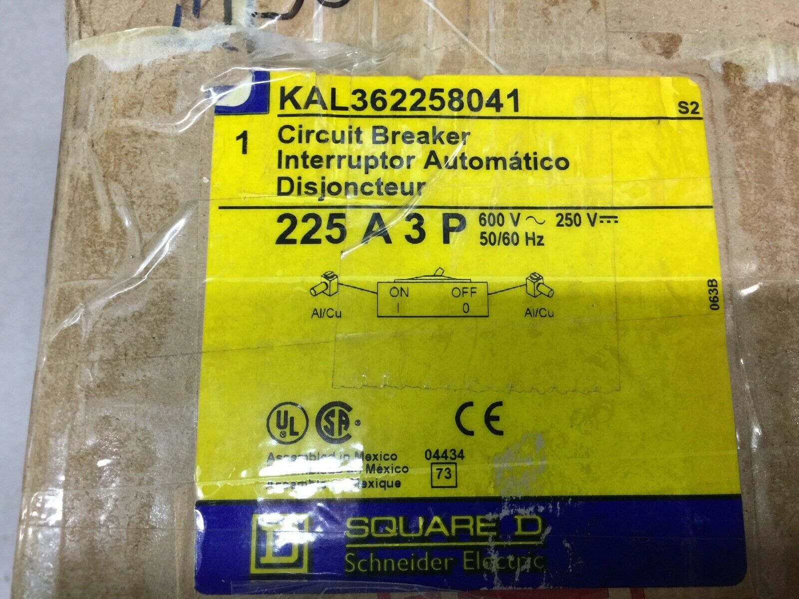 NEW IN BOX SQUARE D 225AMP 3POLE 600VAC 250VDC CIRCUIT BREAKER KAL362258041