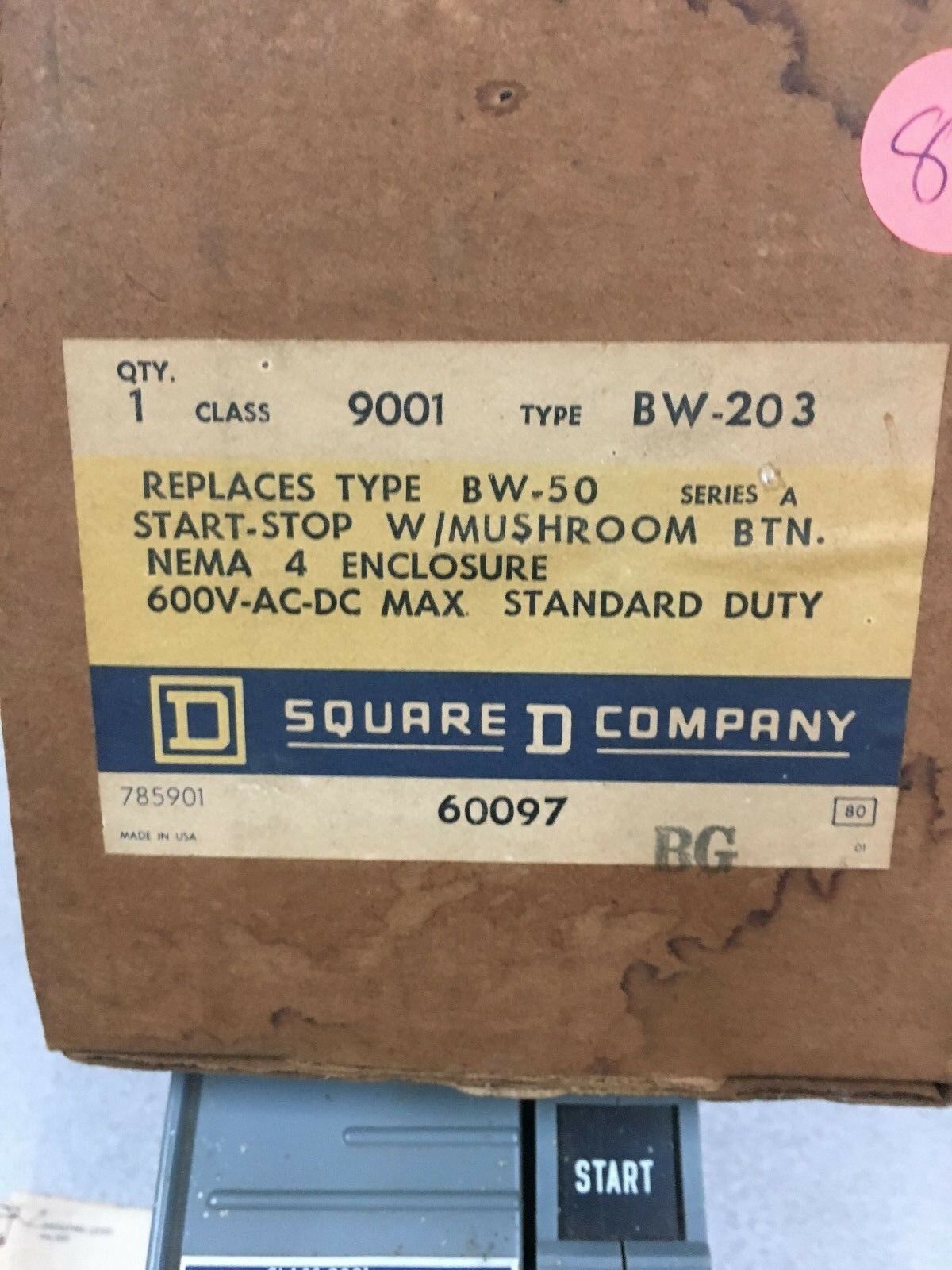 NEW IN BOX SQUARE D START-STOP PUSHBUTTON ENCLOSURE 9001 BW-203 SERIES A