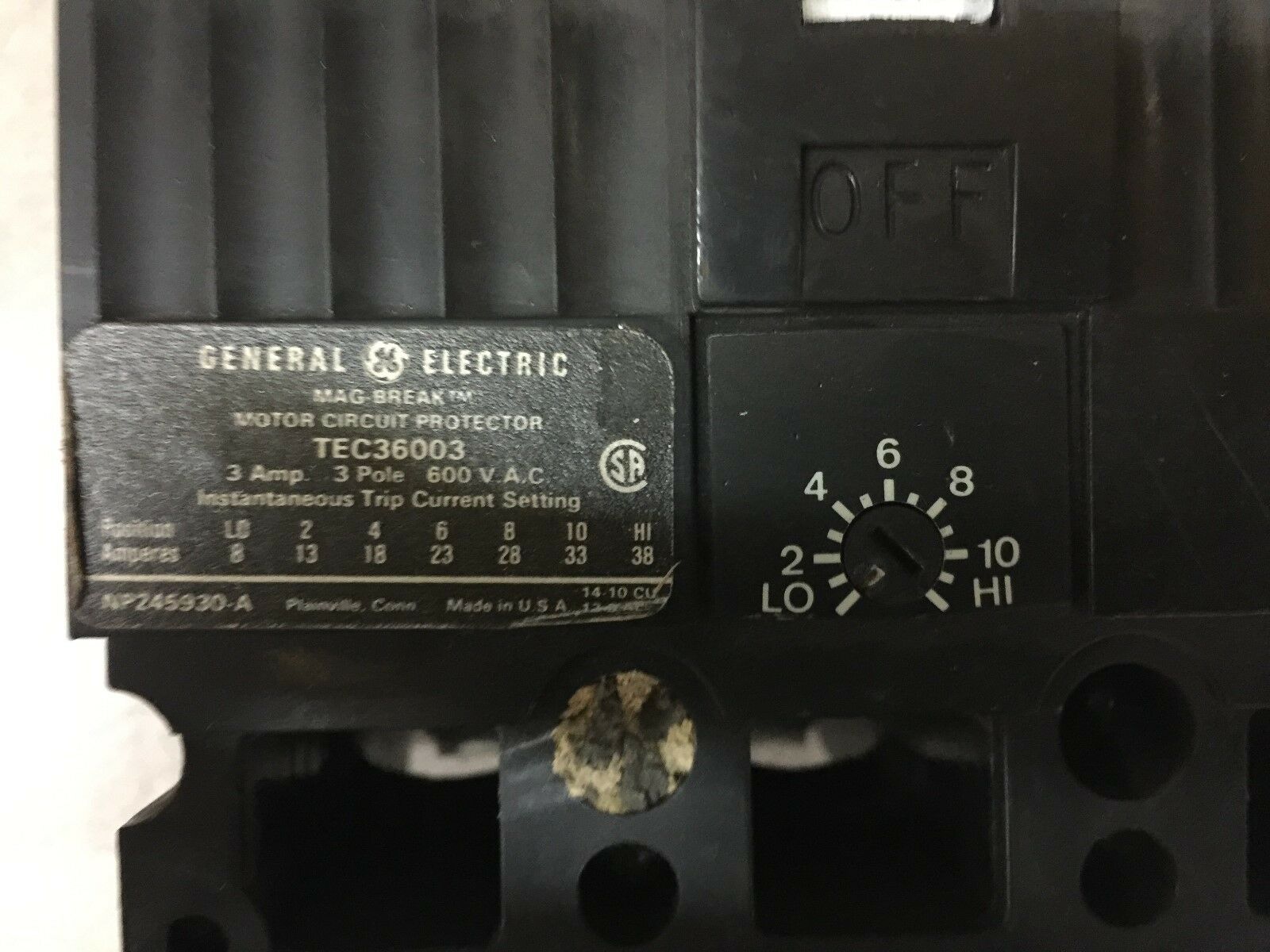 USED GE 3AMP 600V 3POLE CIRCUIT BREAKER TEC36003