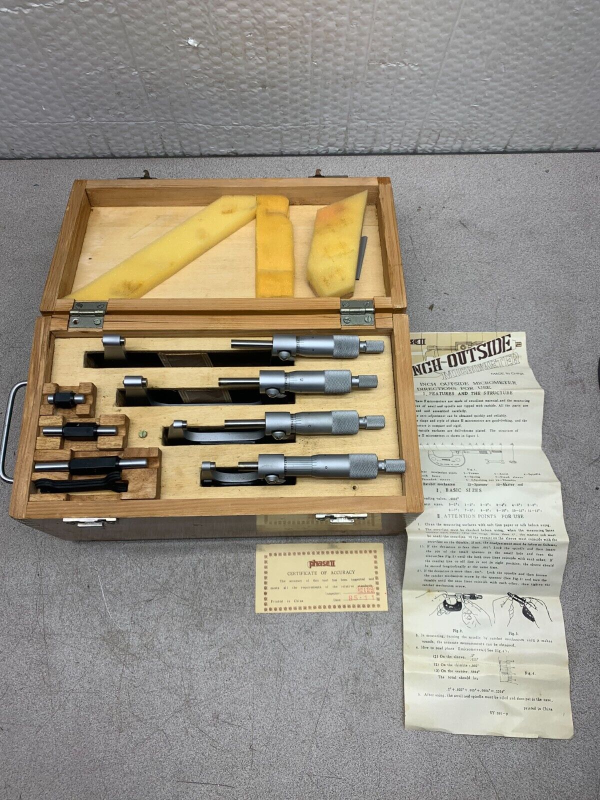 USED SET OF MICROMETERS PHASE II 0-4" .0001" SET OF 4 TOTAL