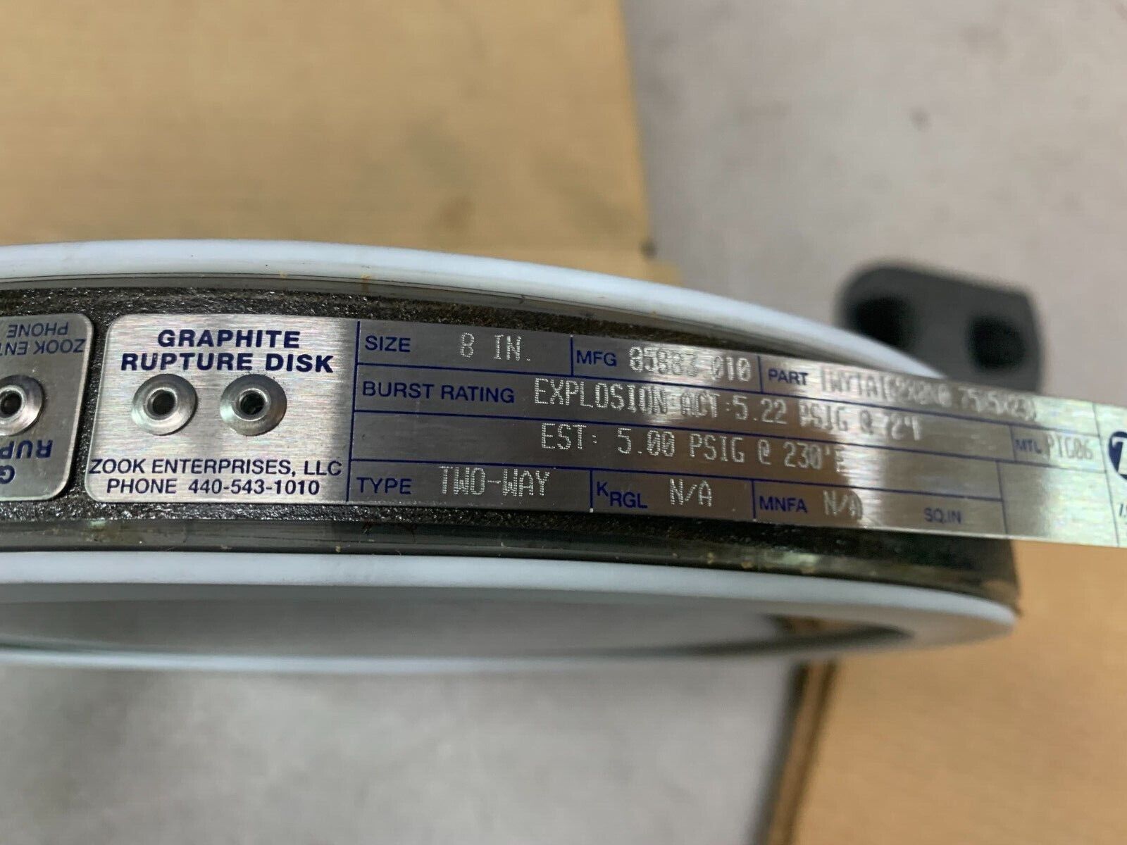 NEW IN BOX ZOOK 8" GRAPHITE RUPTURE DISC 85883.010 PART 1WY1A1G2X8X0.75X5X230