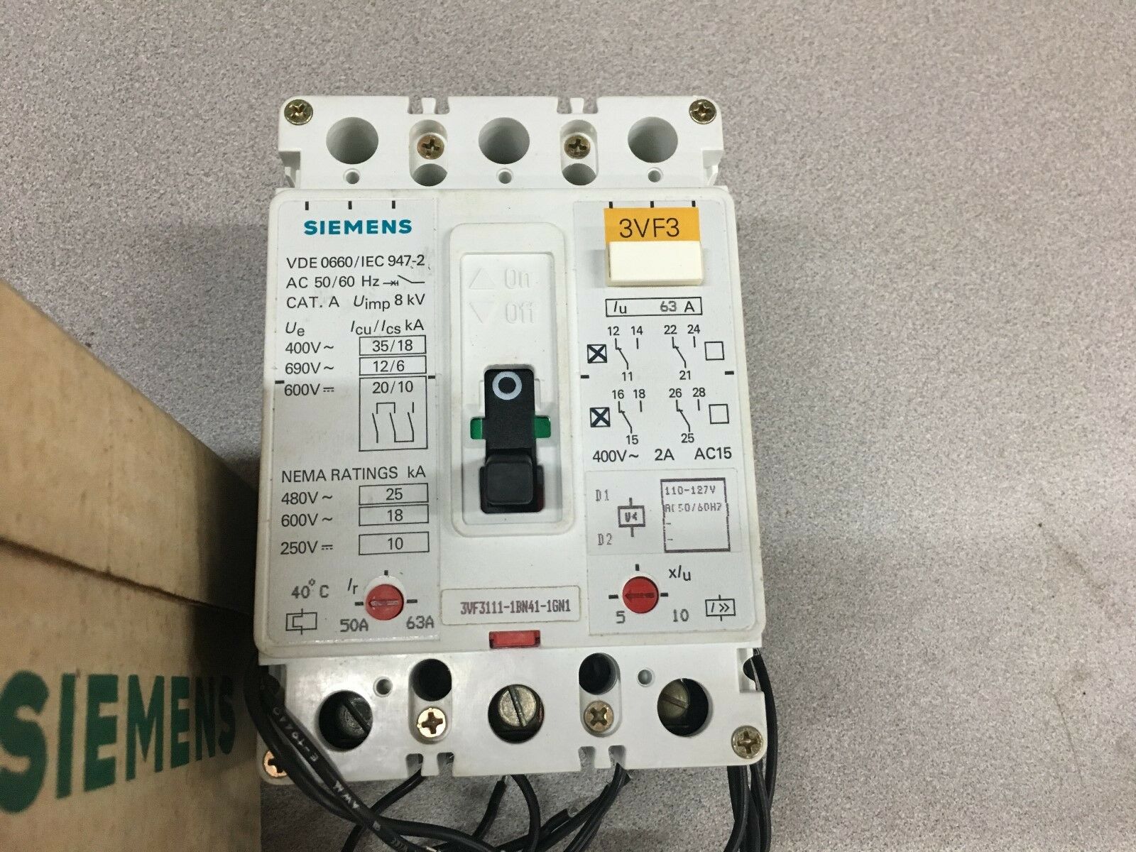 NEW IN BOX SIEMENS 63AMP CIRCUIT BREAKER 3VF3111-1BN41-1GN1