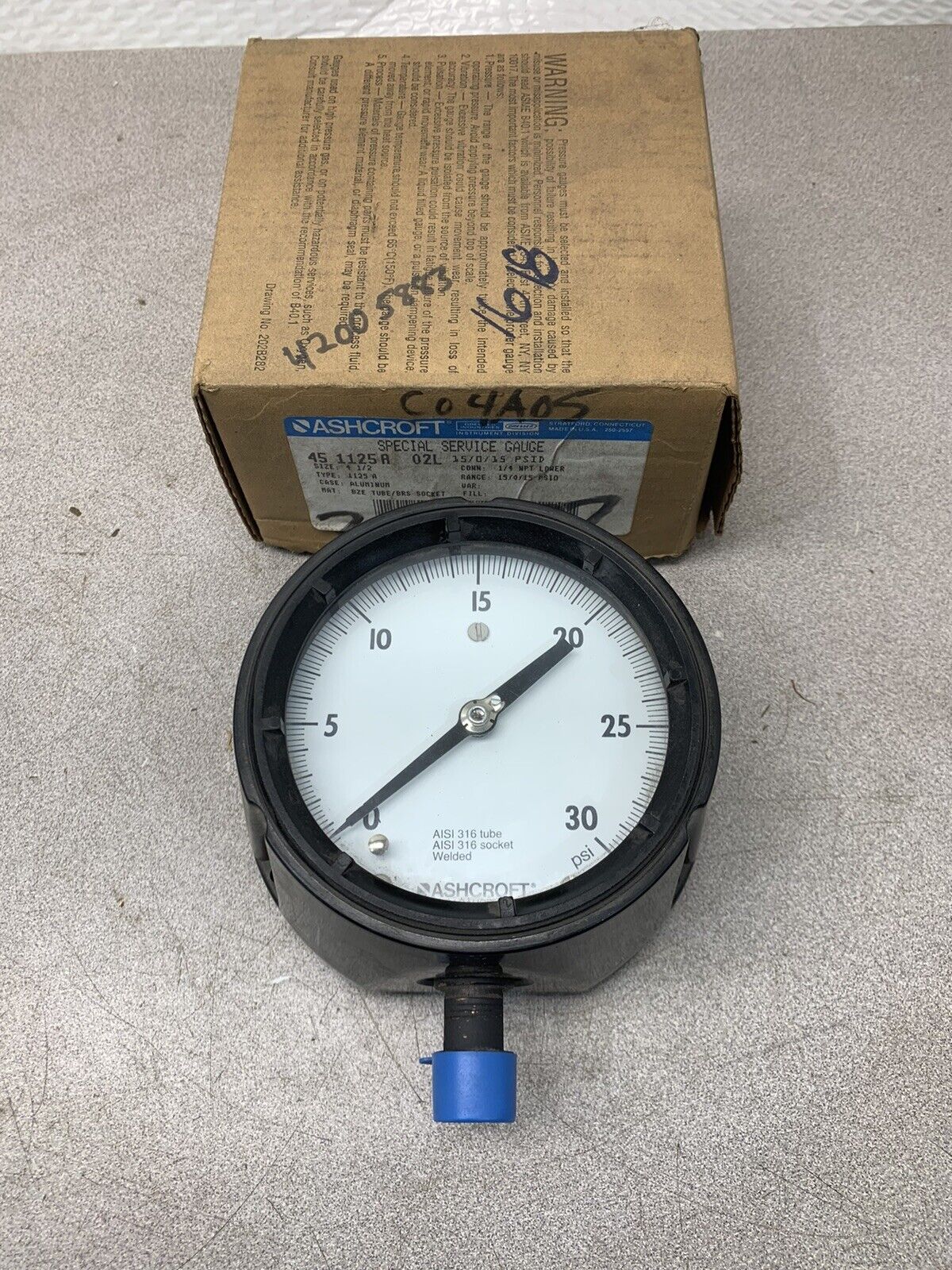 NEW IN BOX ASHCROFT 0-30PSI 4-1/2" SPECIAL SERVICE GAUGE 45 1125A 02L