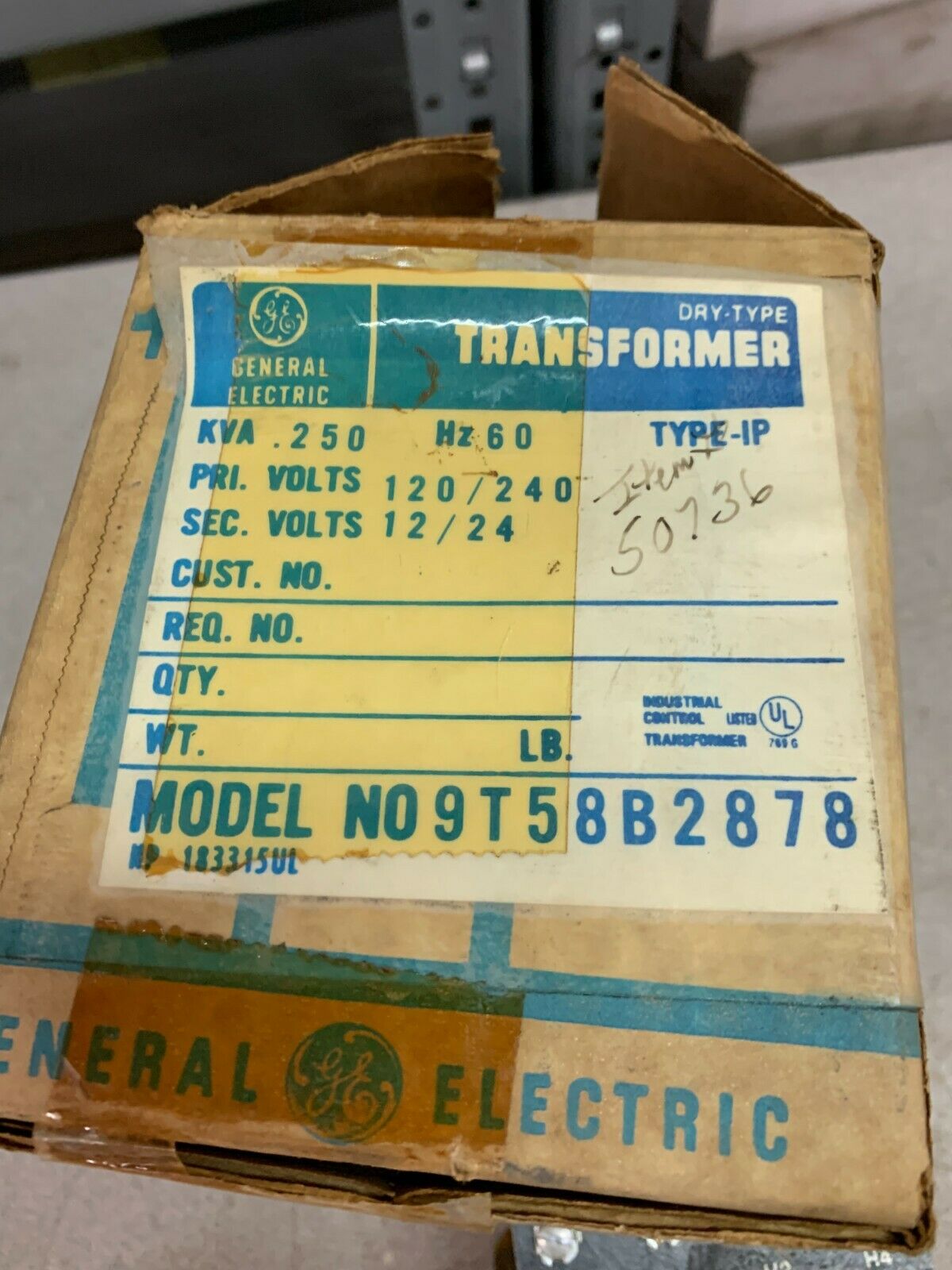 NEW IN BOX GENERAL ELECTRIC .250KVA TRANSFORMER 9T58B2878