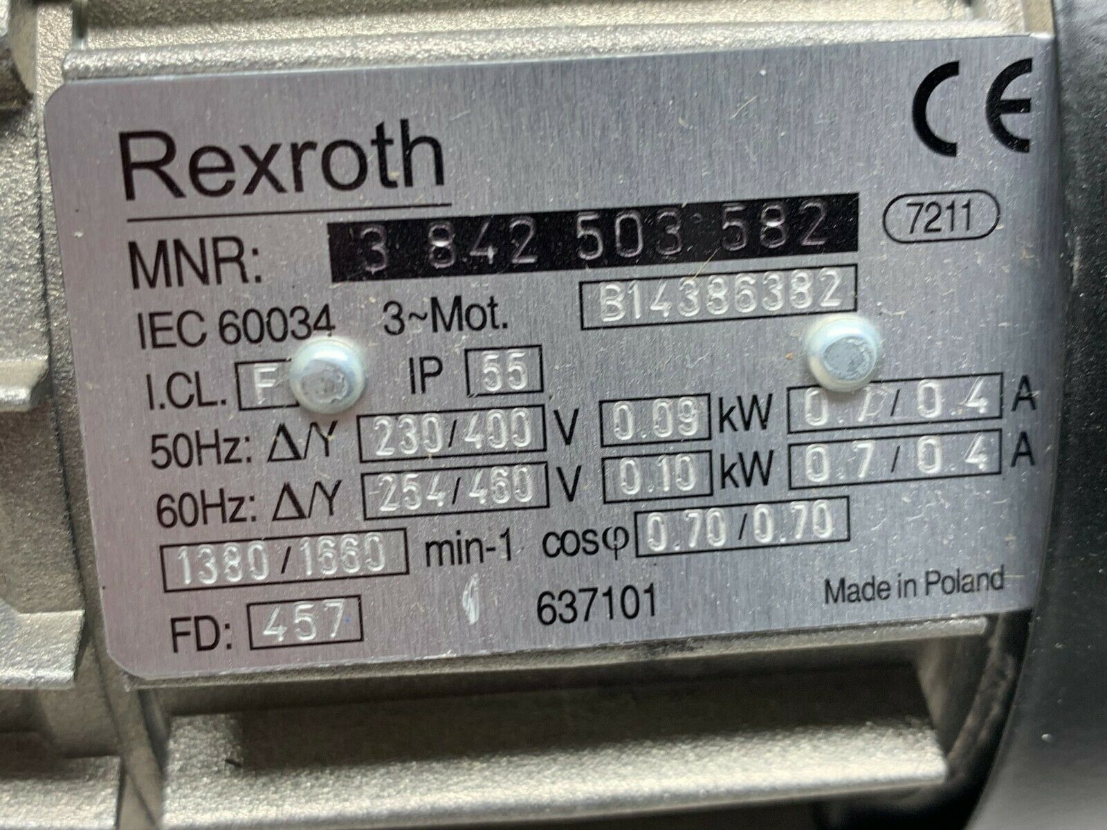 NEW NO BOX REXROTH 3842503582 MOTOR 3 842 503 582