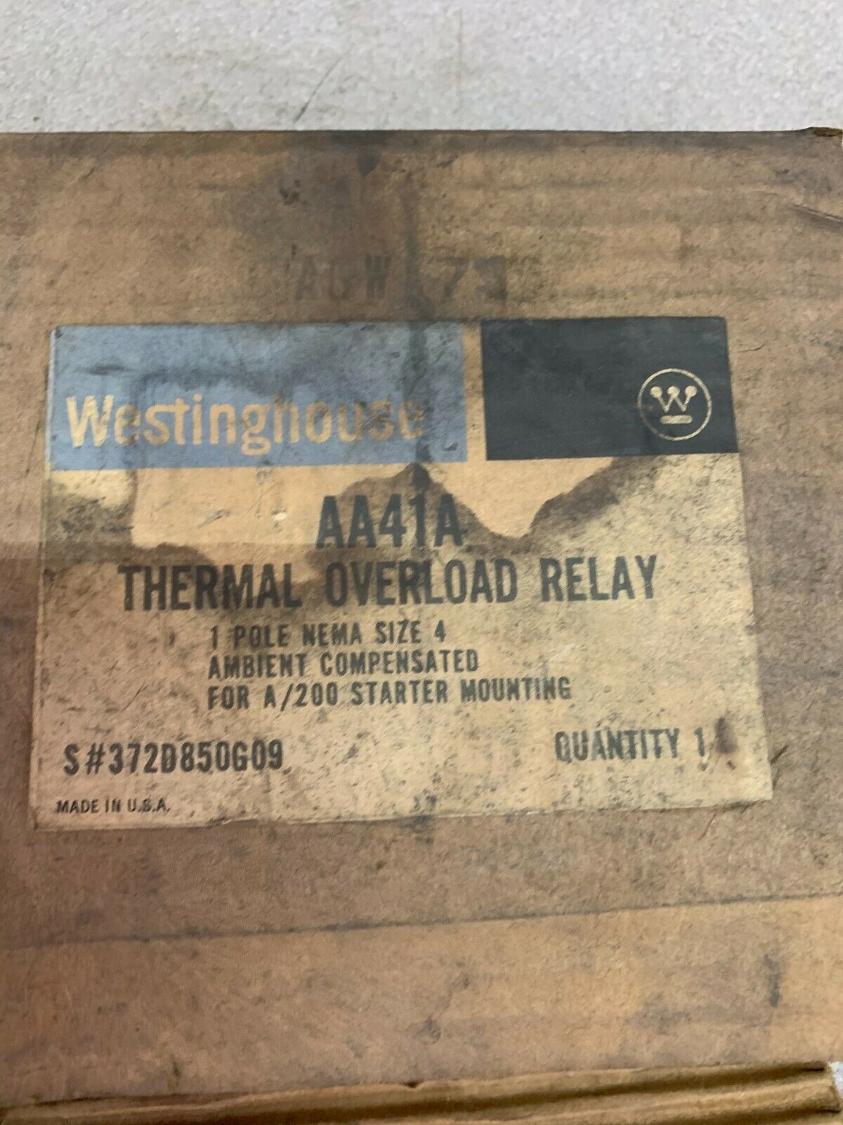 NEW IN BOX WESTINGHOUSE SIZE 4 THERMAL OVERLOAD RELAY AA41A