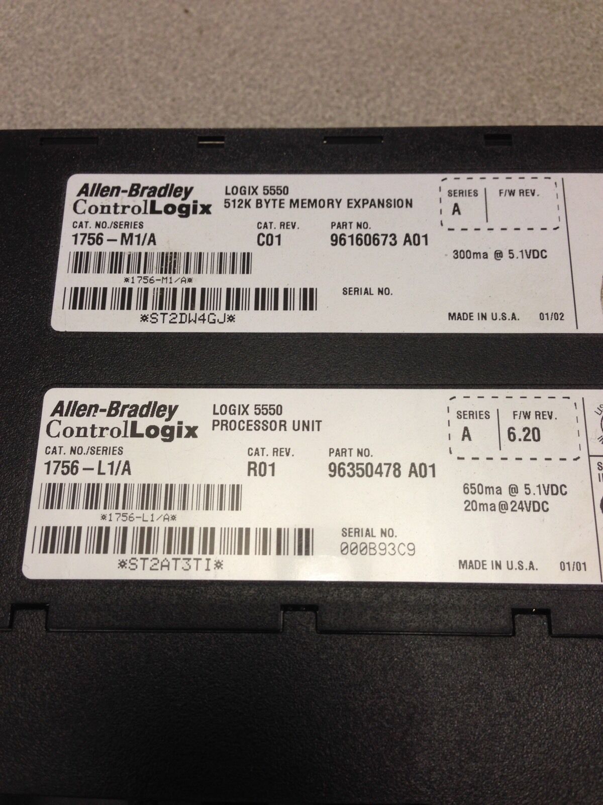 USED ALLEN-BRADLEY CONTROLLOGIX PROCESSOR 1756-L1 SER A WITH 1756-M1 (BROKE DOOR