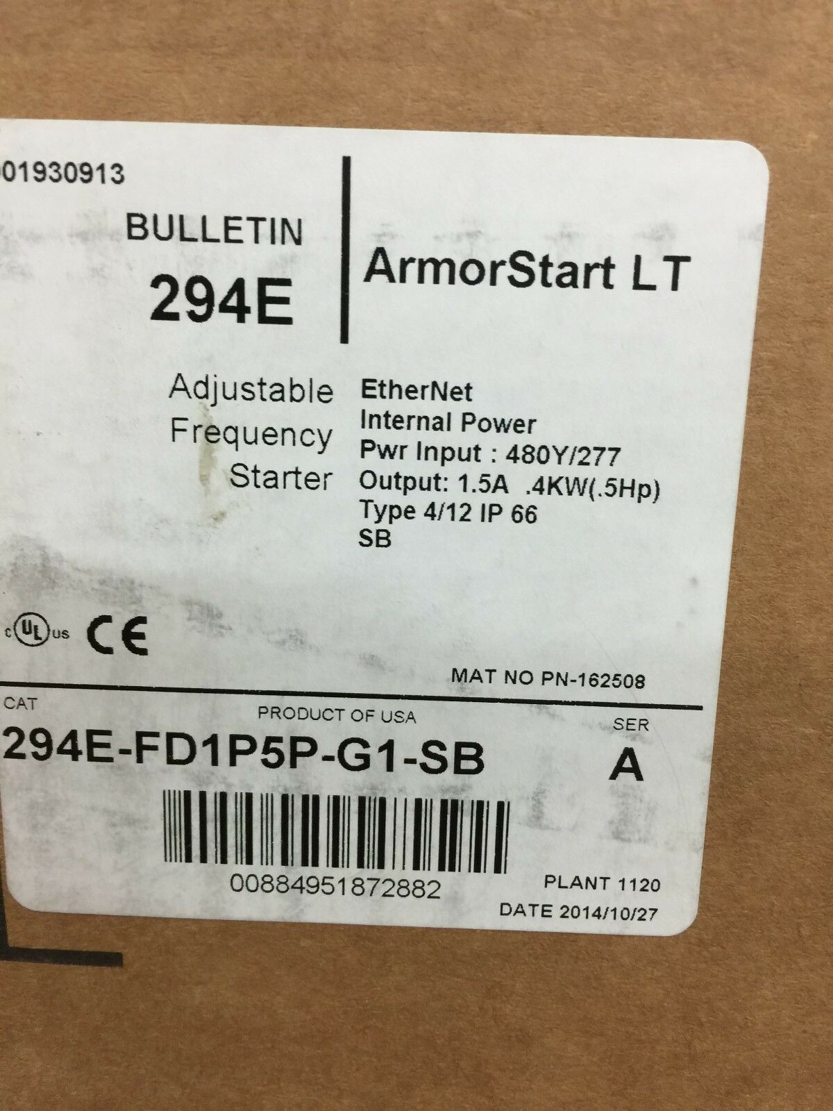 NEW ALLEN-BRADLEY ArmorStart LT ADJUSTABLE FREQUENCY STARTER 294E-FD1P5P-G1-SB