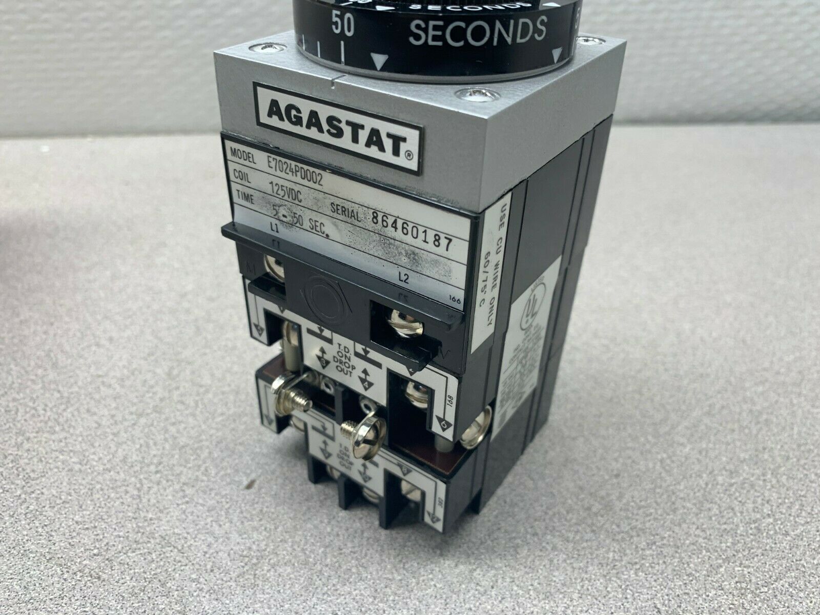 NEW AGASTAT 125VDC. TIMER 5-50 SEC. TIMING RELAY E7024PD002