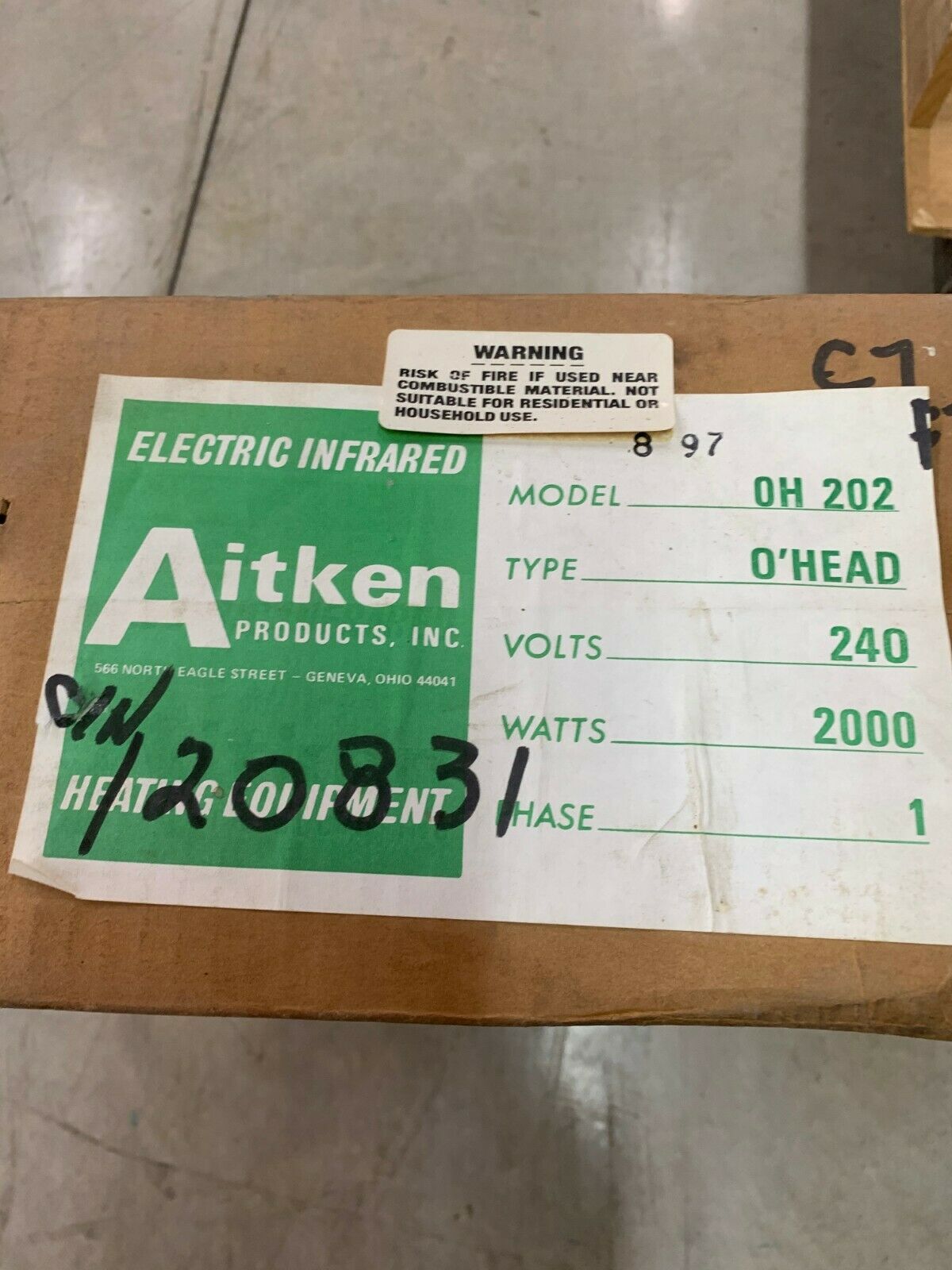 NEW IN BOX AITKEN 2000WATT TYPE O HEAD OH 202