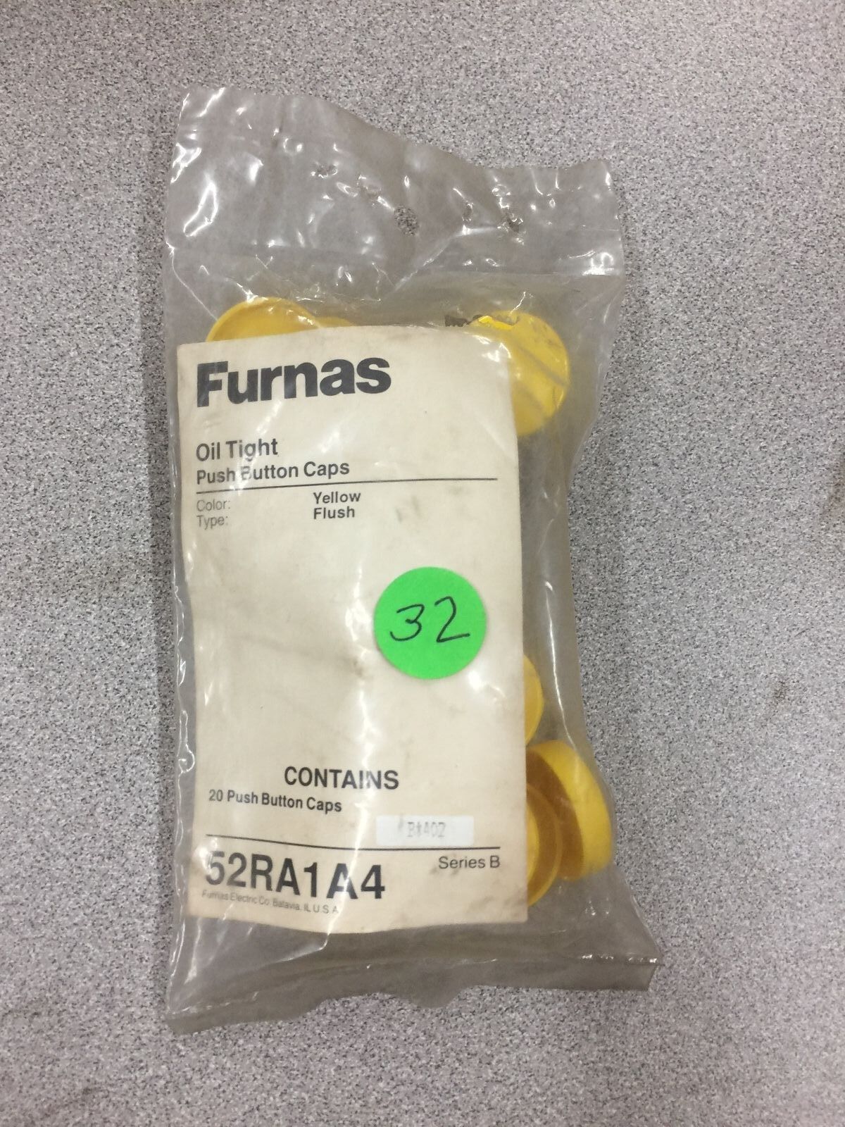 NEW "PACKAGE OF 20"  FURNAS PUSH BUTTON CAPS YELLOW 52RA1A4 SERIES B