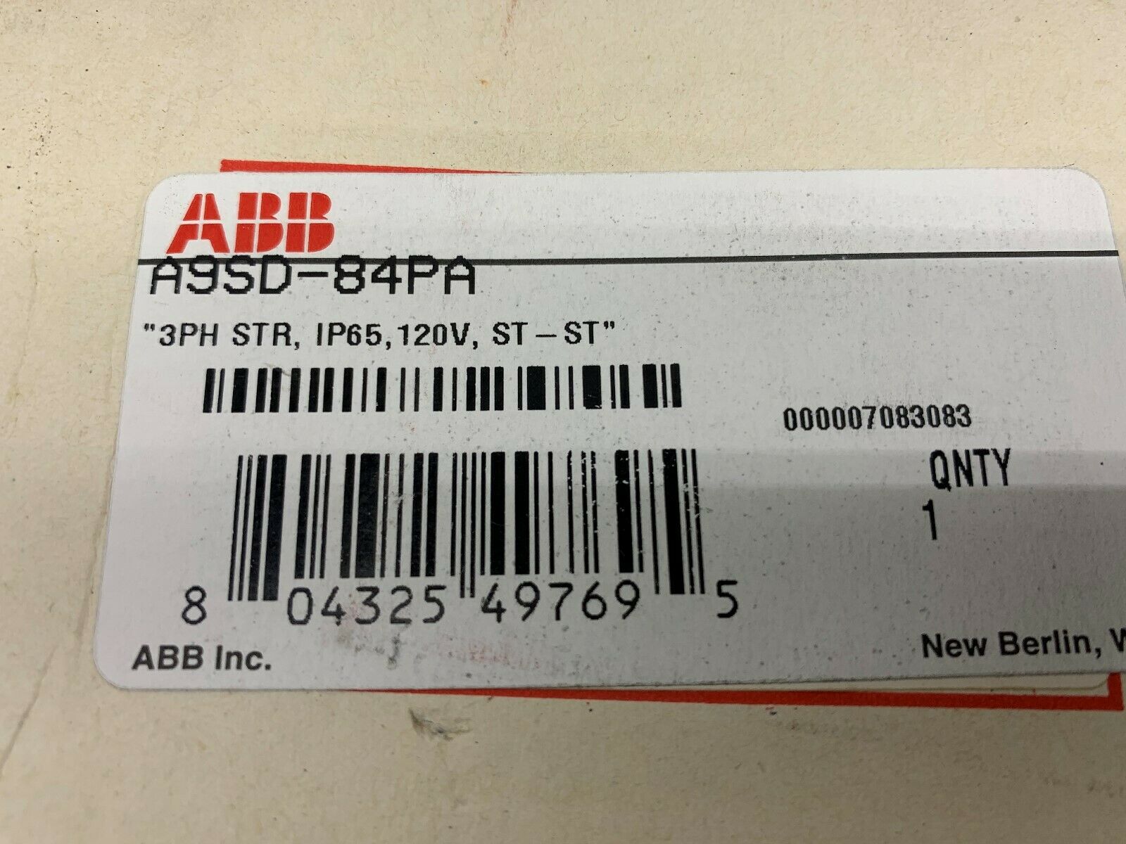 NEW IN BOX ABB "3PH STR,IP65,120V,ST-ST"   A9SD-84PA