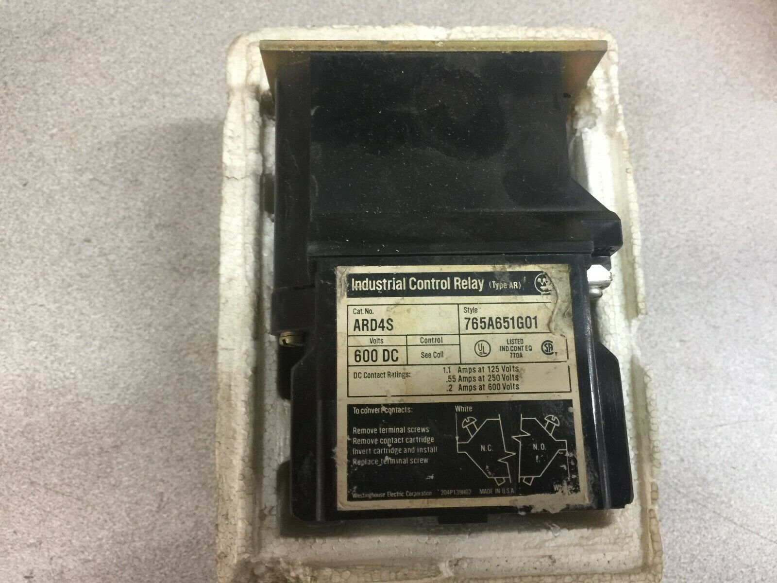 NEW IN BOX WESTINGHOUSE 600VDC 120VDC COIL INDUSTRIAL CONTROL RELAY ARD4S