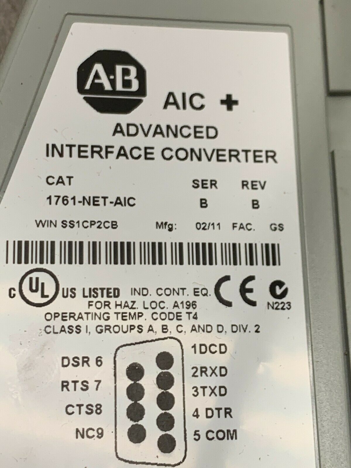 USED ALLEN BRADLEY CONVERTER 1761-NET-A/C SERIES B