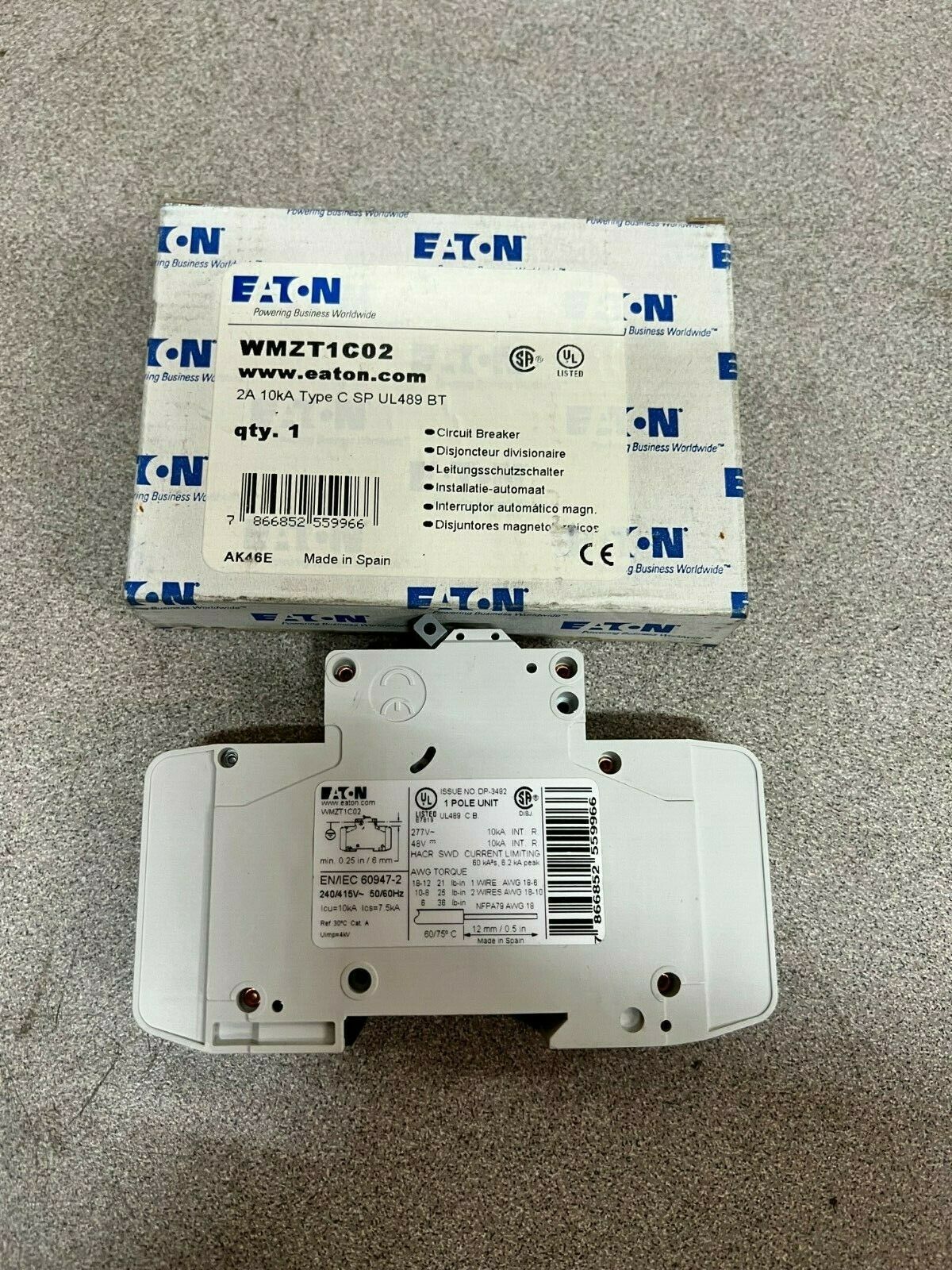 NEW IN BOX EATON CIRCUIT BREAKER WMZT1C02