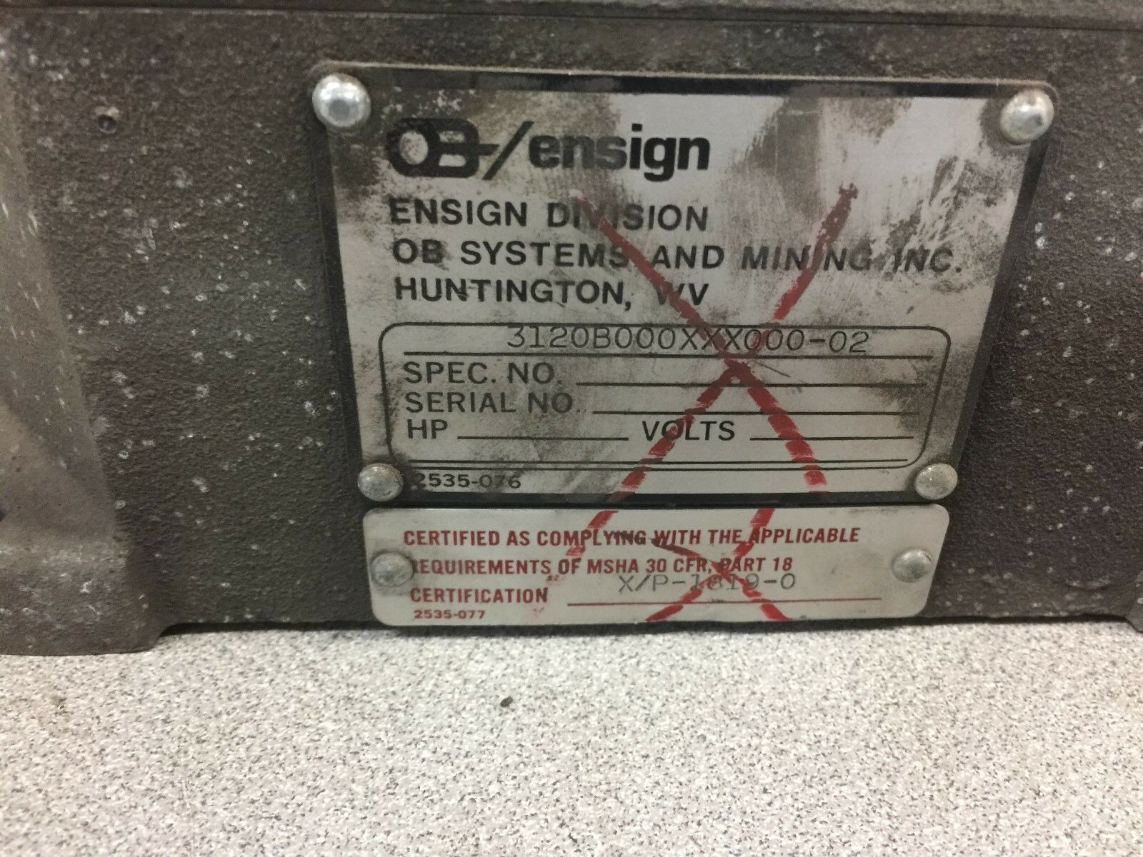 USED ENSIGN MSHA APROVED START STOP STATION 3120B000XXX000-02