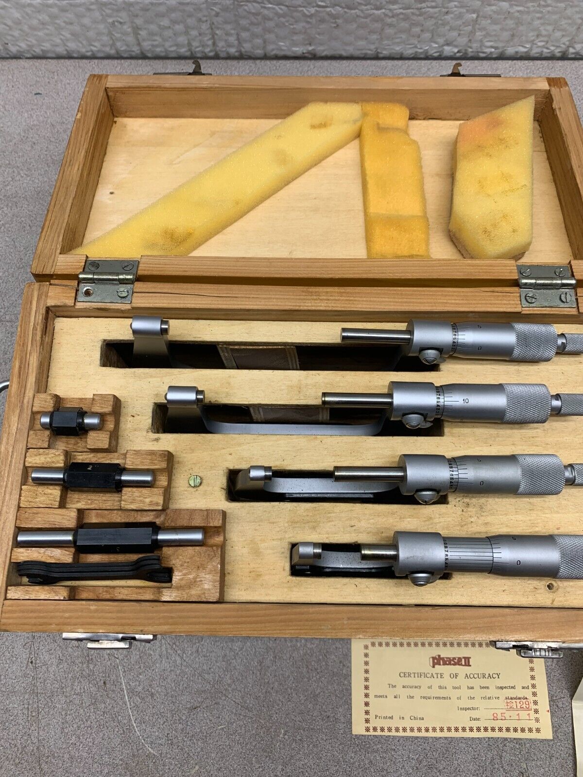 USED SET OF MICROMETERS PHASE II 0-4" .0001" SET OF 4 TOTAL