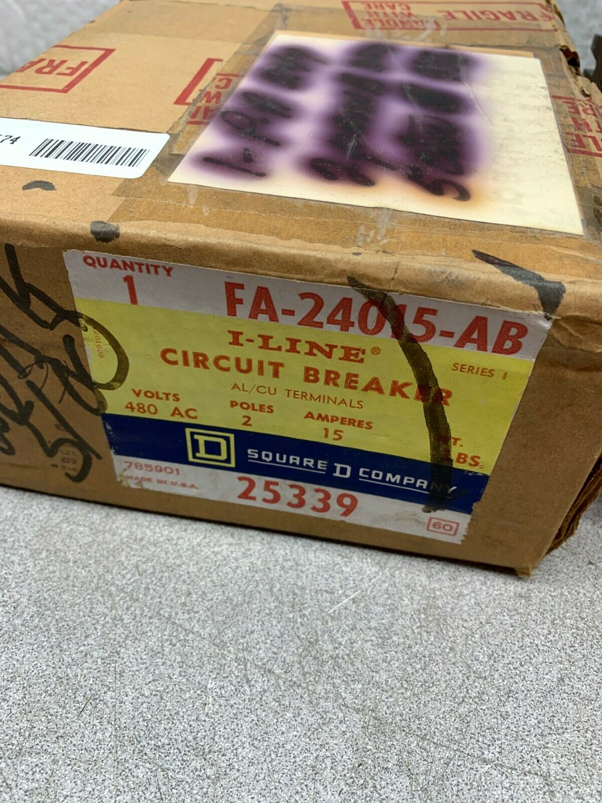 NEW IN BOX SQUARE D 2 POLE 15AMP CIRCUIT BREAKER FA24015AB