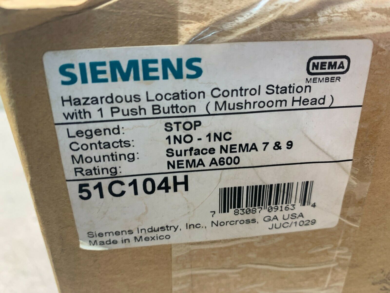 NEW IN BOX SIEMENS CONTROL STATION 51C104H