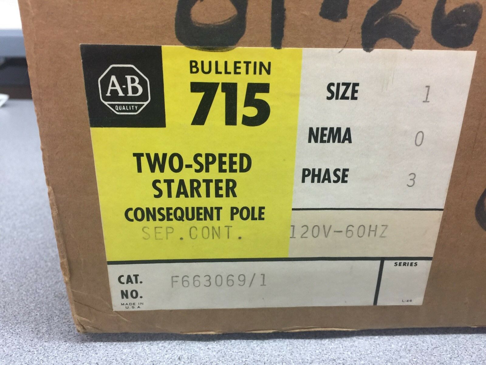 NEW IN BOX ALLEN BRADLEY TWO SPEED SIZE 1 STARTER CONSEQUENT POLE F663069/1