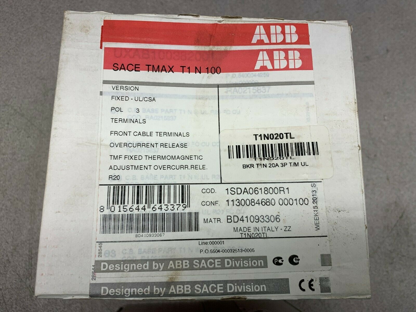 NEW IN BOX ABB BREAKER 1SDA061800R1