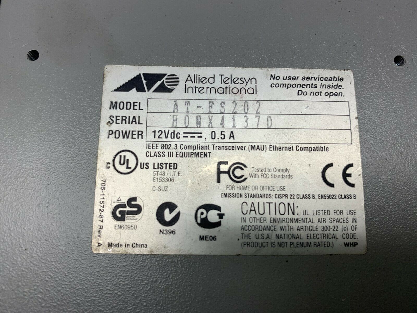 USED  ALLIED TELESY NETWORK SWITCH  AT-FS202