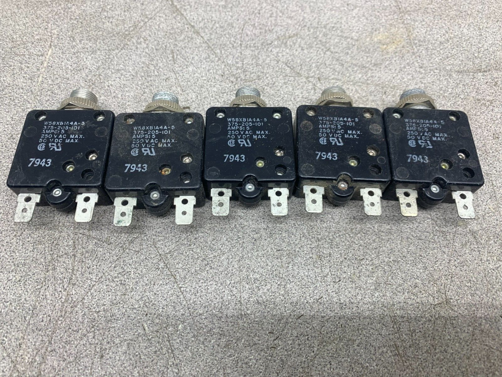 LOT OF 5 NEW Potter & Brumfield 5AMP CIRCUIT BREAKERS W58XB1A4A-5