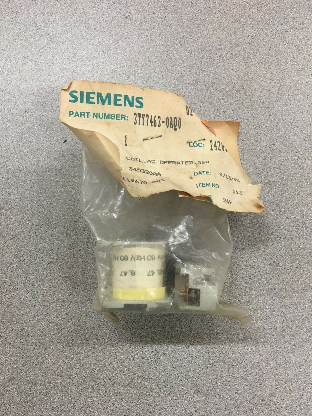 NEW SIEMENS A.C. OPERATED COIL 3TY7463-0AQ0