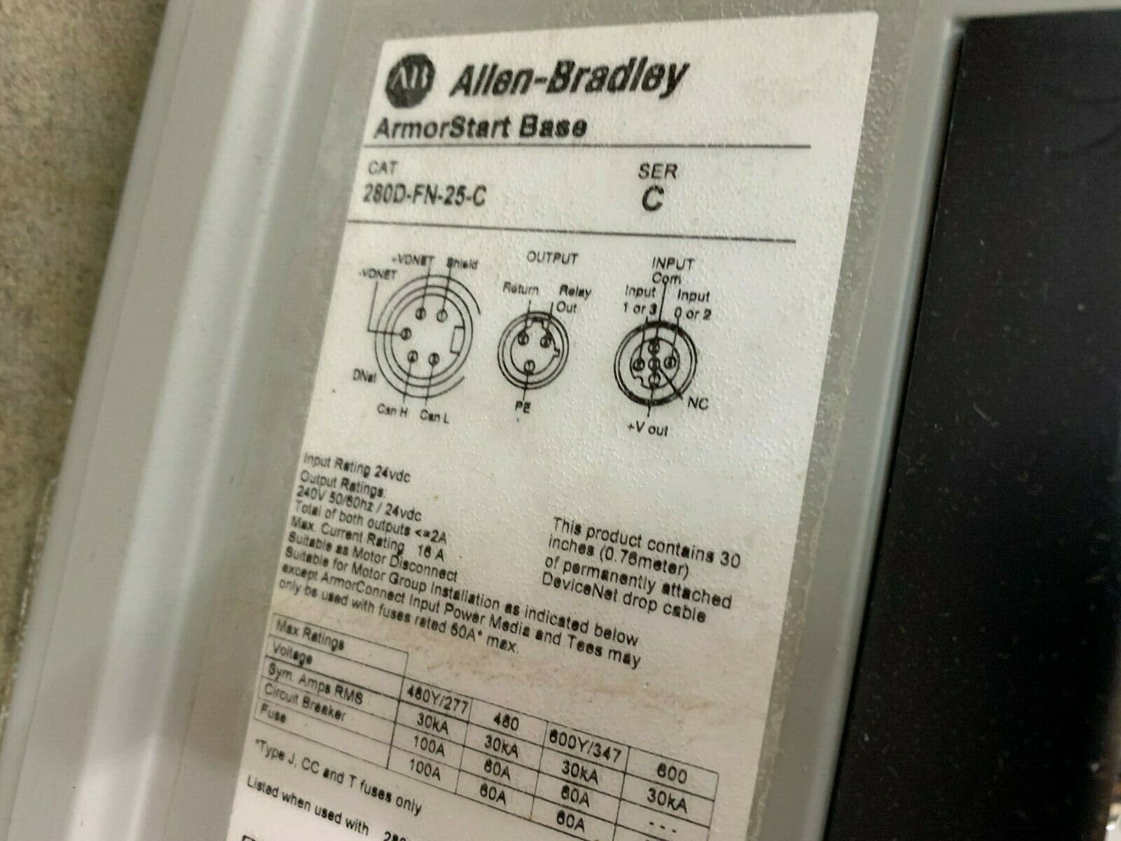 NEW IN BOX ALLEN-BRADLEY ARMORSTART DRIVE AND BASE 284D-FVD6P0Z-25-CR-3-SB-OC