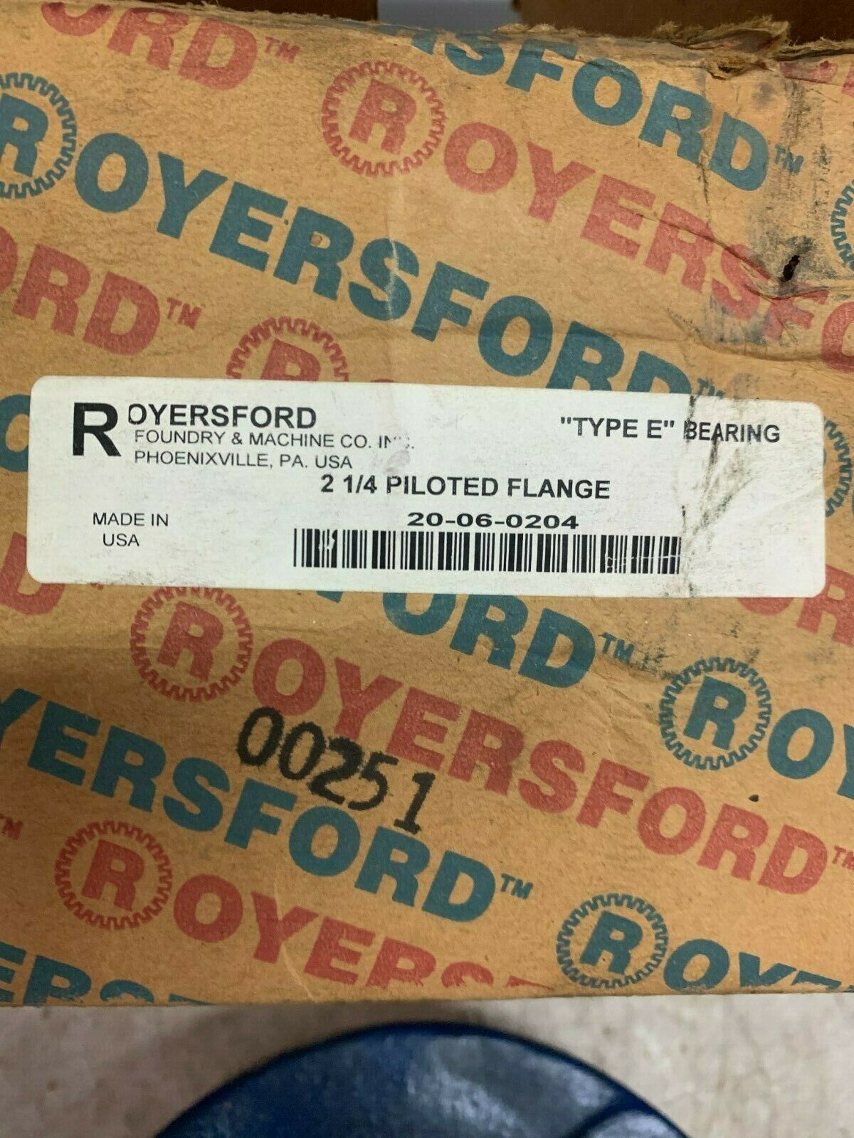 NEW IN BOX ROYERSFORD TYPE E PILOTED FLANGE BEARING 2-1/4" BORE 20-06-0204