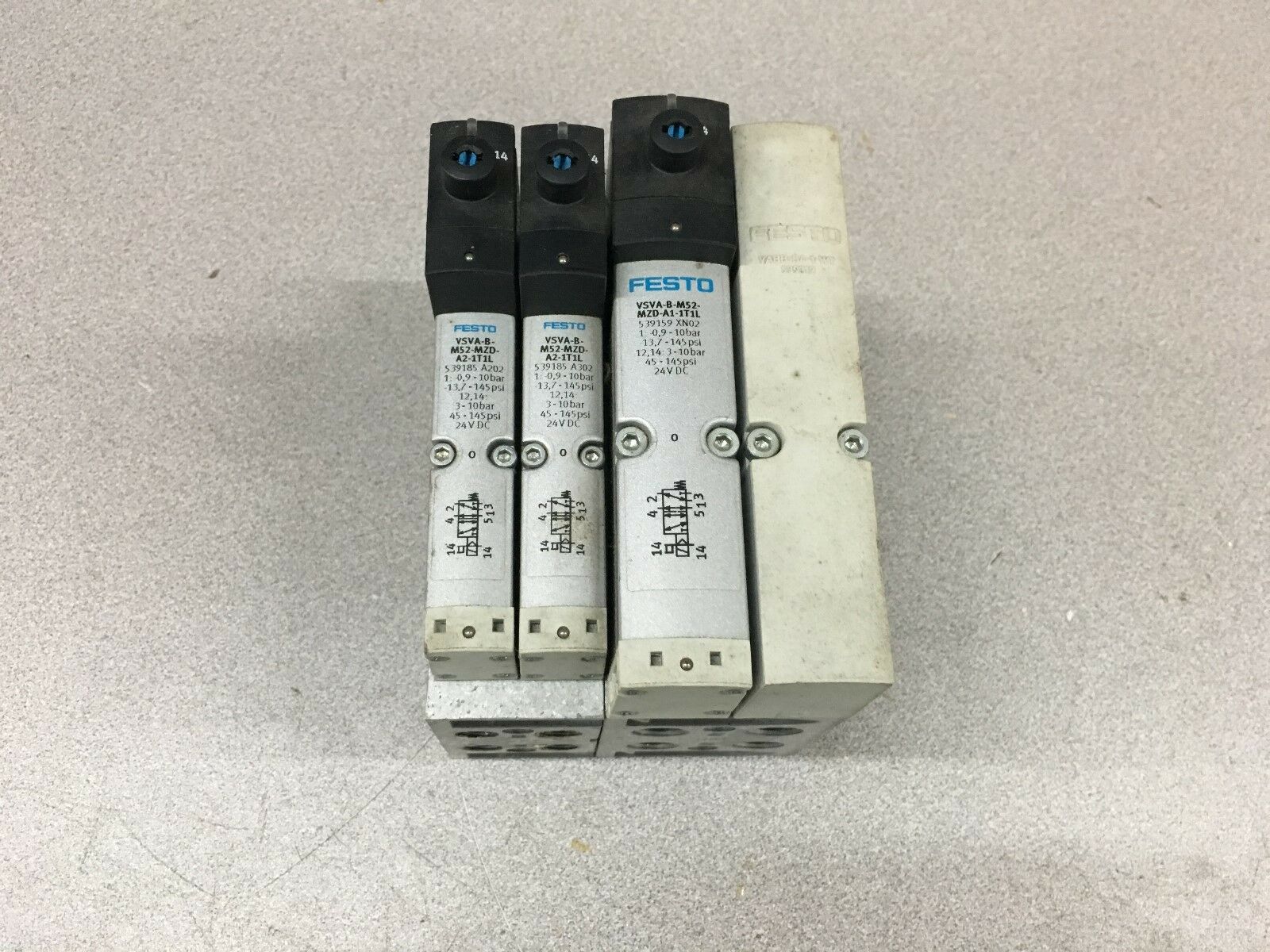 USED FESTO SOLENOID VALVE SETUP VSVA-B-M52-MZD-A1-1T1L WITH VABB-S4-1-WT