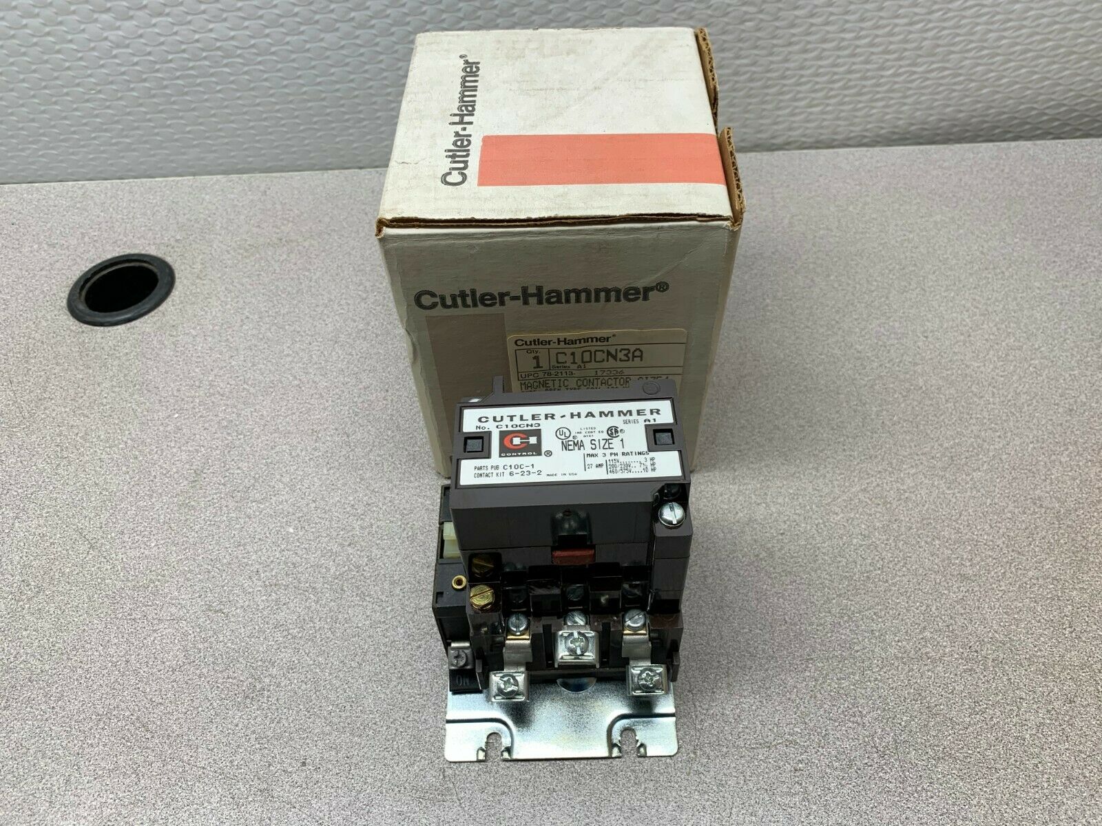 NEW CUTLER-HAMMER SIZE 1 MAGNETIC CONTACTOR 115-120V. COIL STARTER C10CN3A