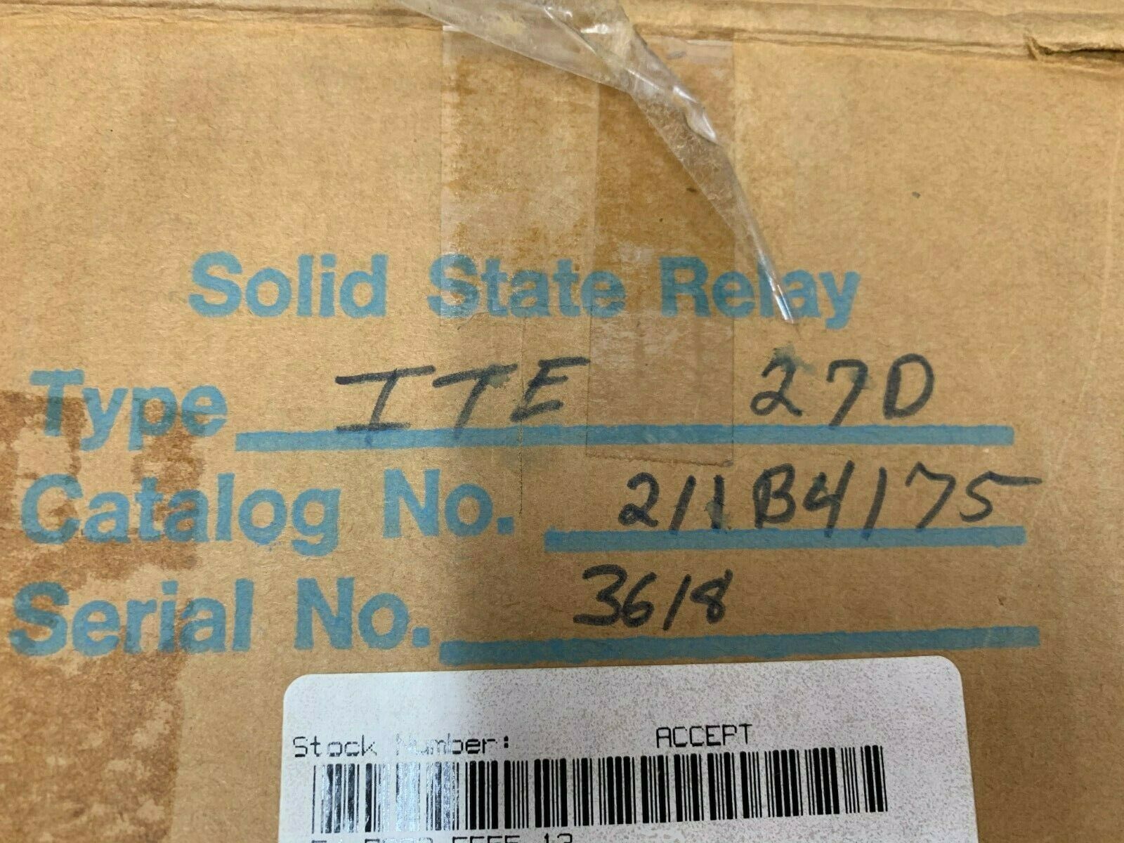 NEW IN BOX GOULD ITE 27D CIRCUIT SHIELD UNDERVOLTAGE RELAY 211B4175